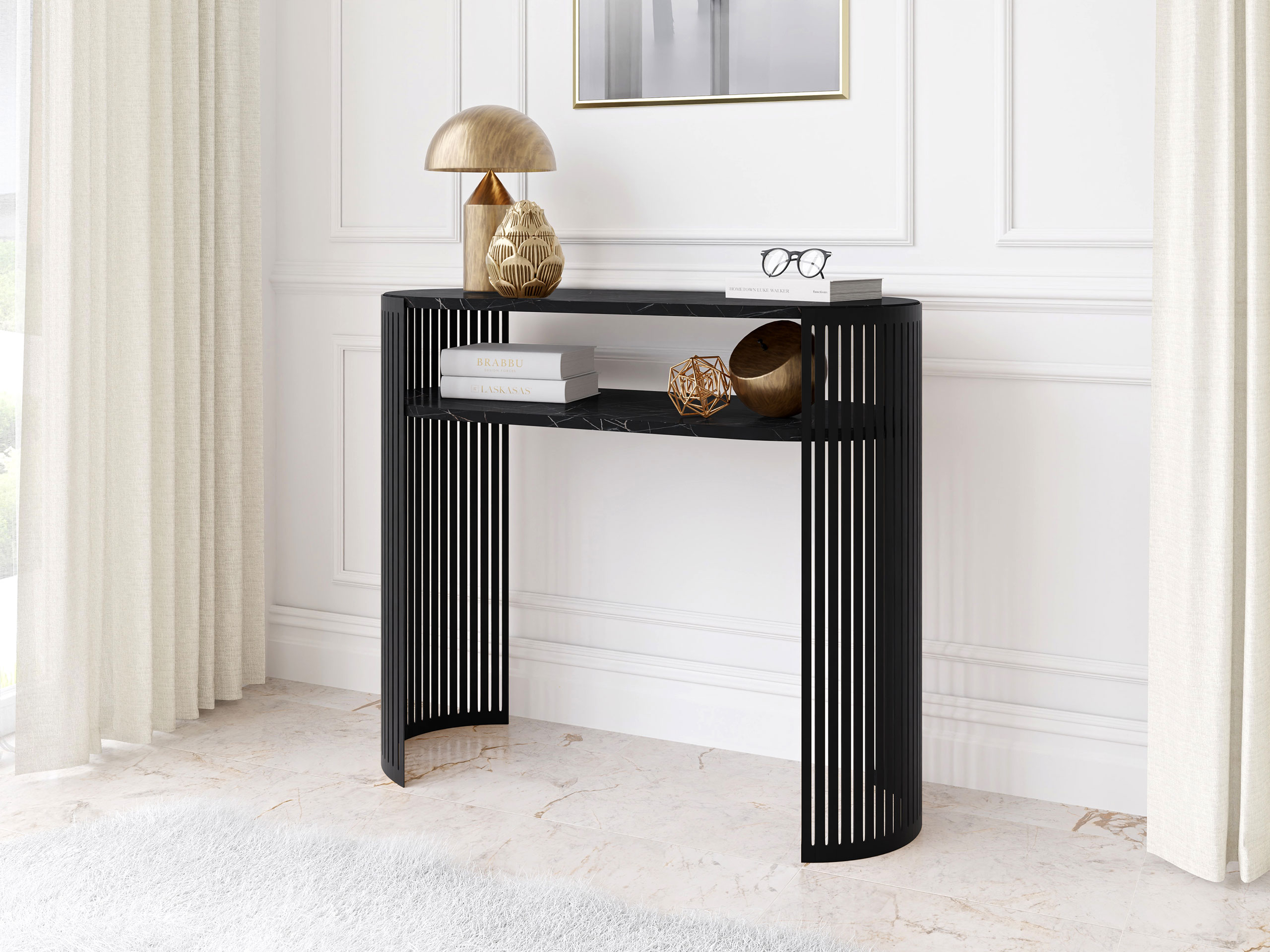 Konsolbord Civer (Sort + Sort marmor)