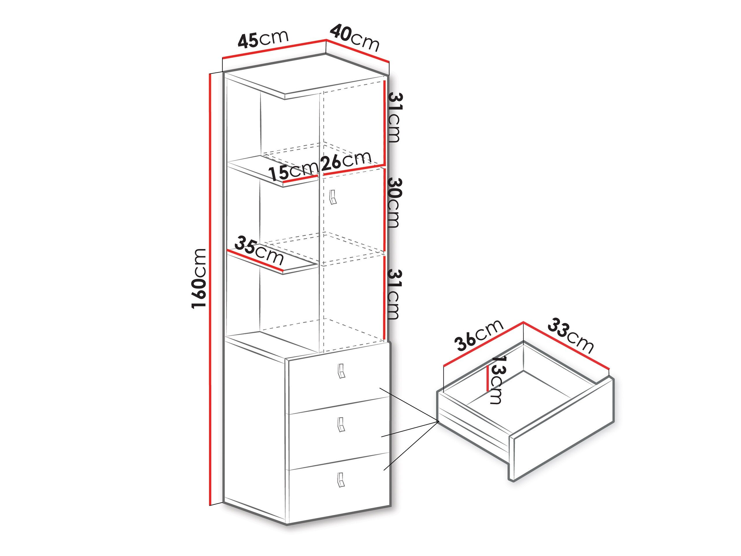 Reol Camteso 105 (Sort + Egetræ + Beige)
