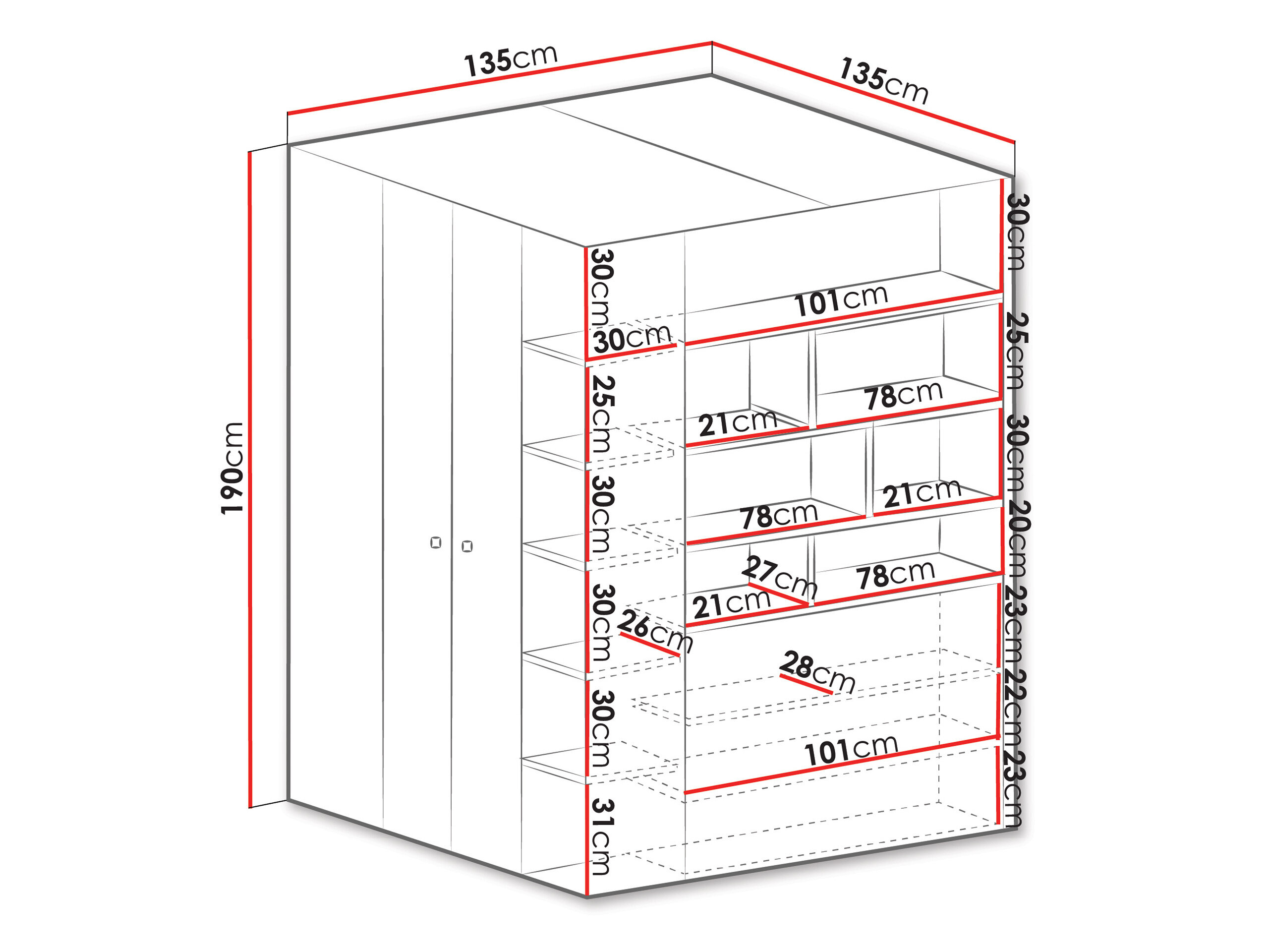 Hjørnegarderob Camteso 113 (Sort + Egetræ + Beige)