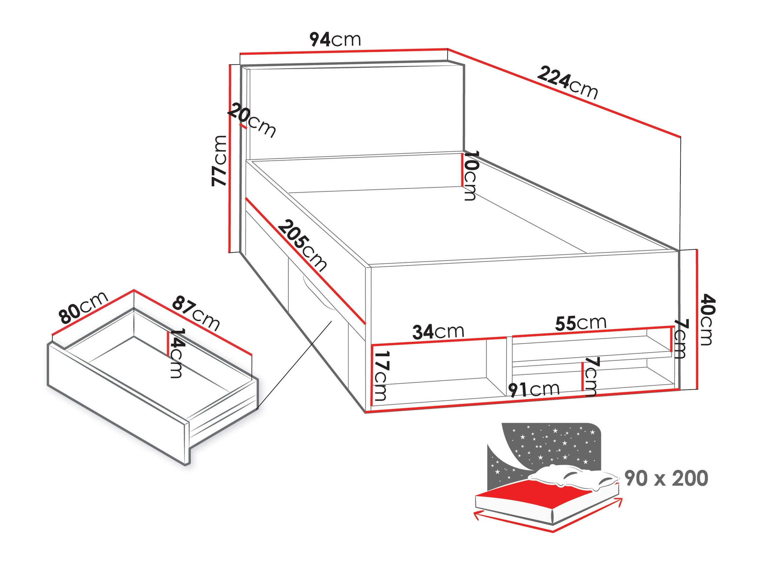 Seng Camteso 112 (Sort + Egetræ + Beige)