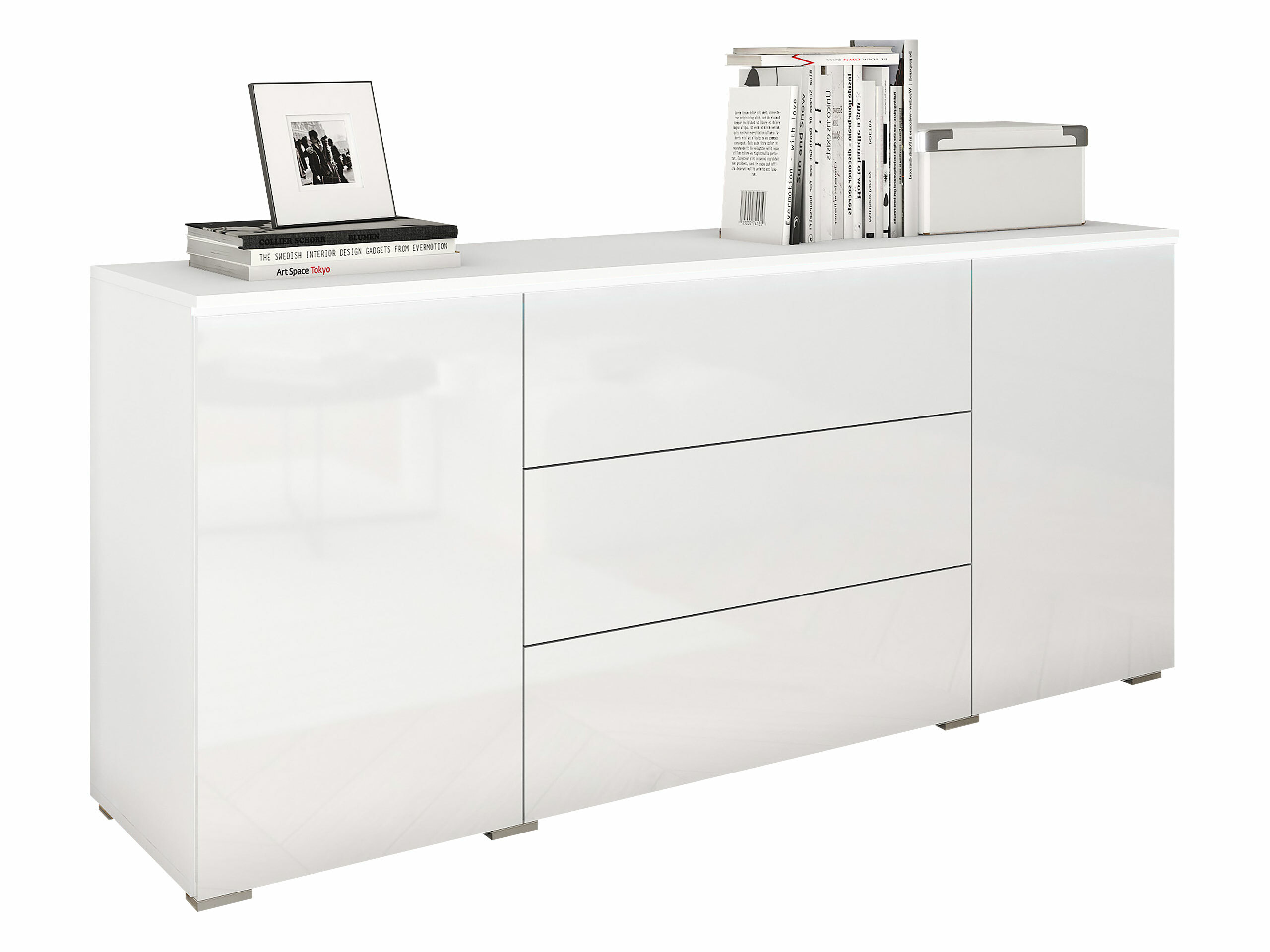 Kommode Mirfivo 102 (Hvid + Glansfuld hvid)