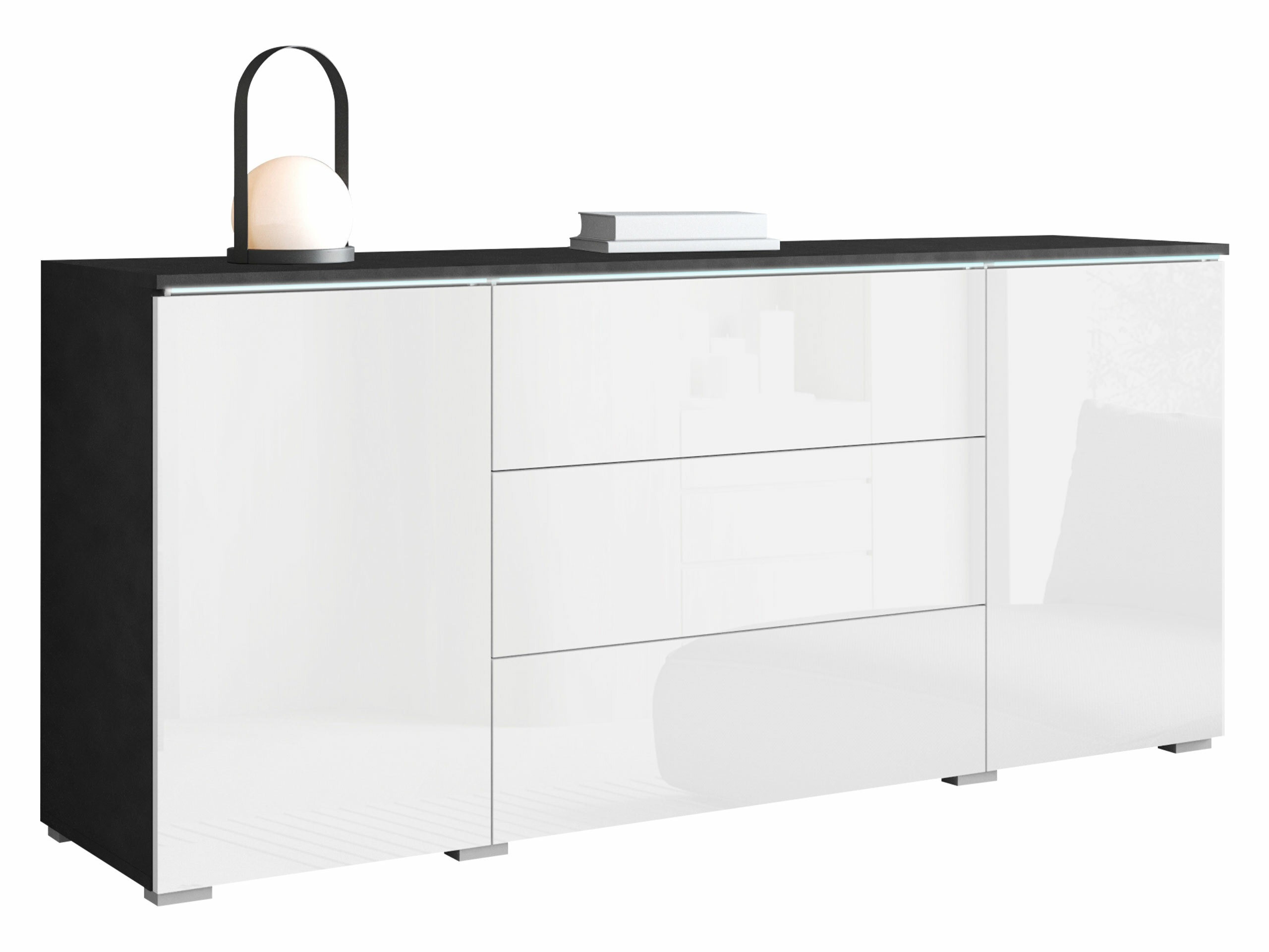 Kommode Mirfivo 102 (Matera grå + Glansfuld hvid)