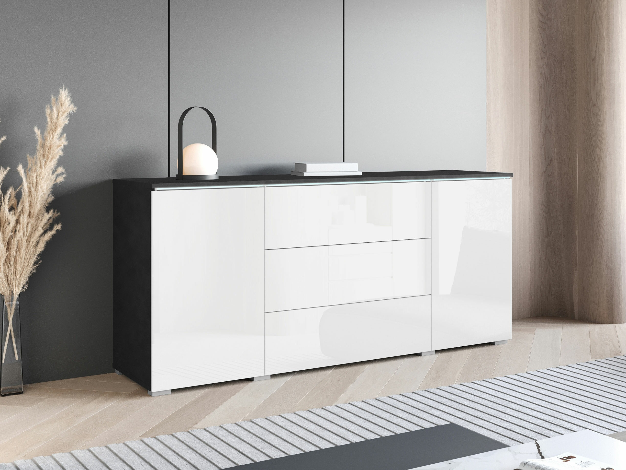 Kommode Mirfivo 102 (Matera grå + Glansfuld hvid)