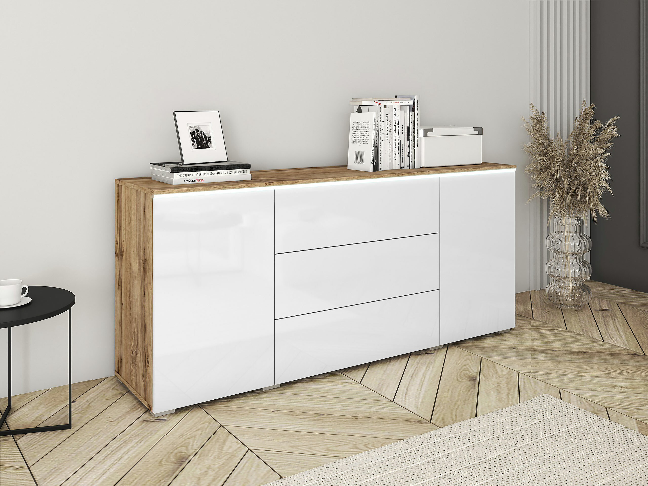 Kommode Mirfivo 102 (Wotan eg + Glansfuld hvid)
