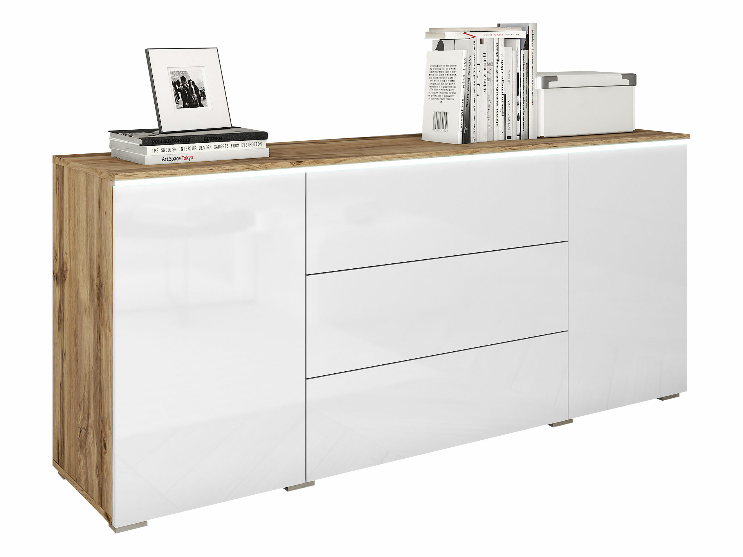 Kommode Mirfivo 102 (Wotan eg + Glansfuld hvid)