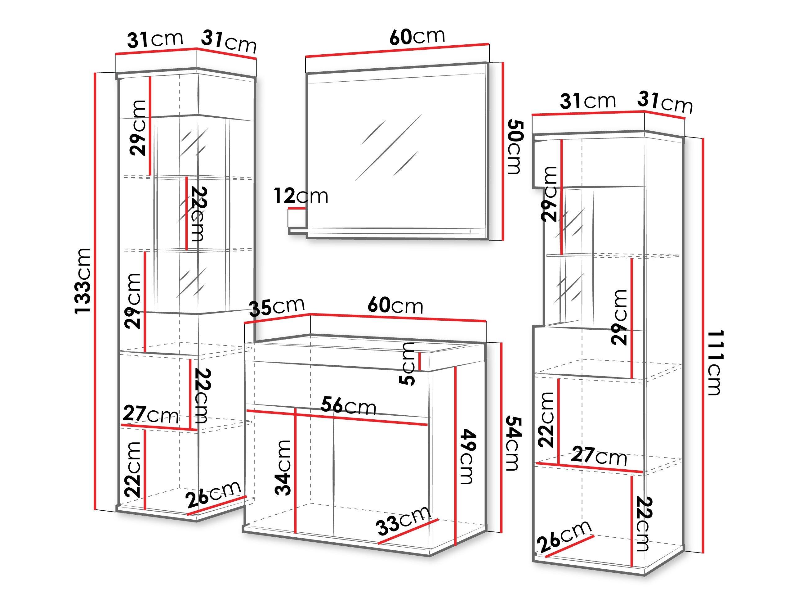 Badeværelsessæt Sarasota 194 (Wotan eg + Glansfuld hvid)