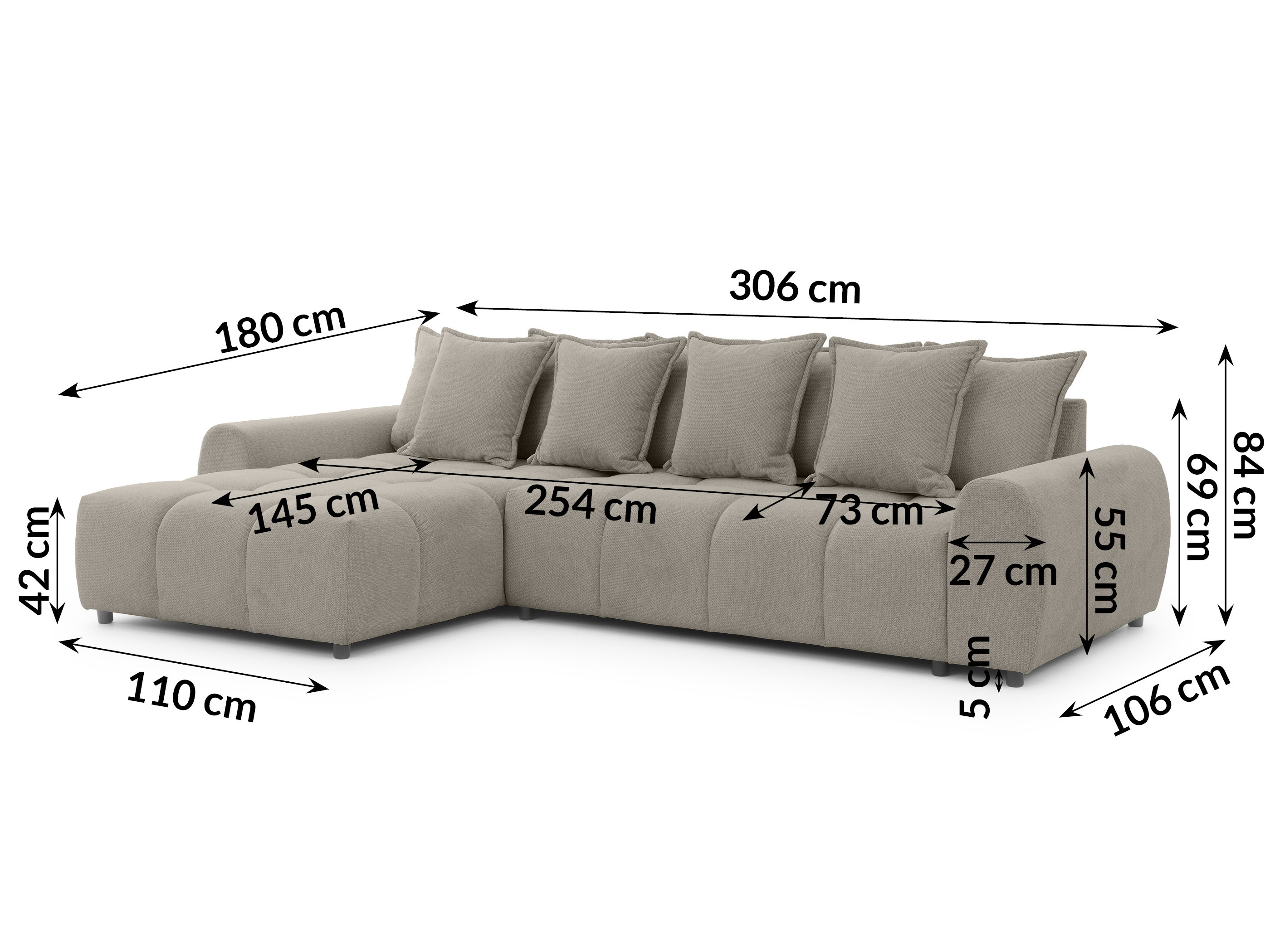 Hjørnesofa Rocklin 132 (Aragon 20)