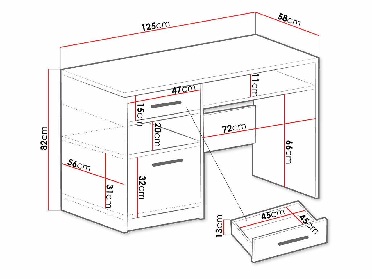 Skrivebord Dortivu 158 (Sonoma eg)
