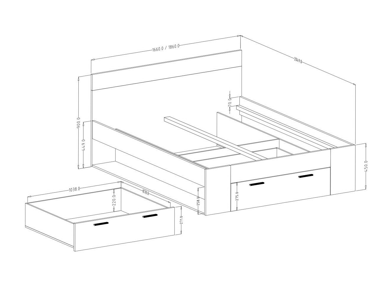 Seng Melvele 108 (Egetræ + Sort)