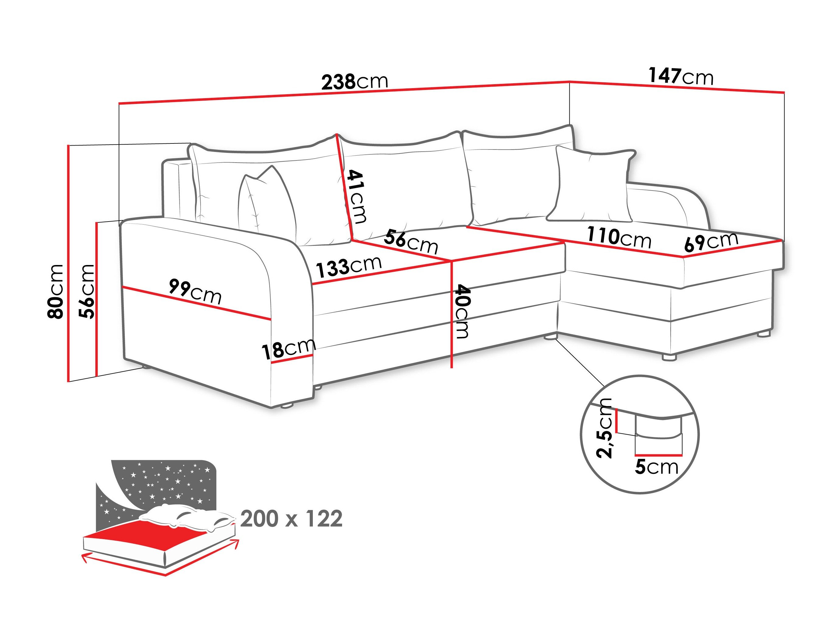 Hjørnesofa Comfivo 135 (Flow 22)
