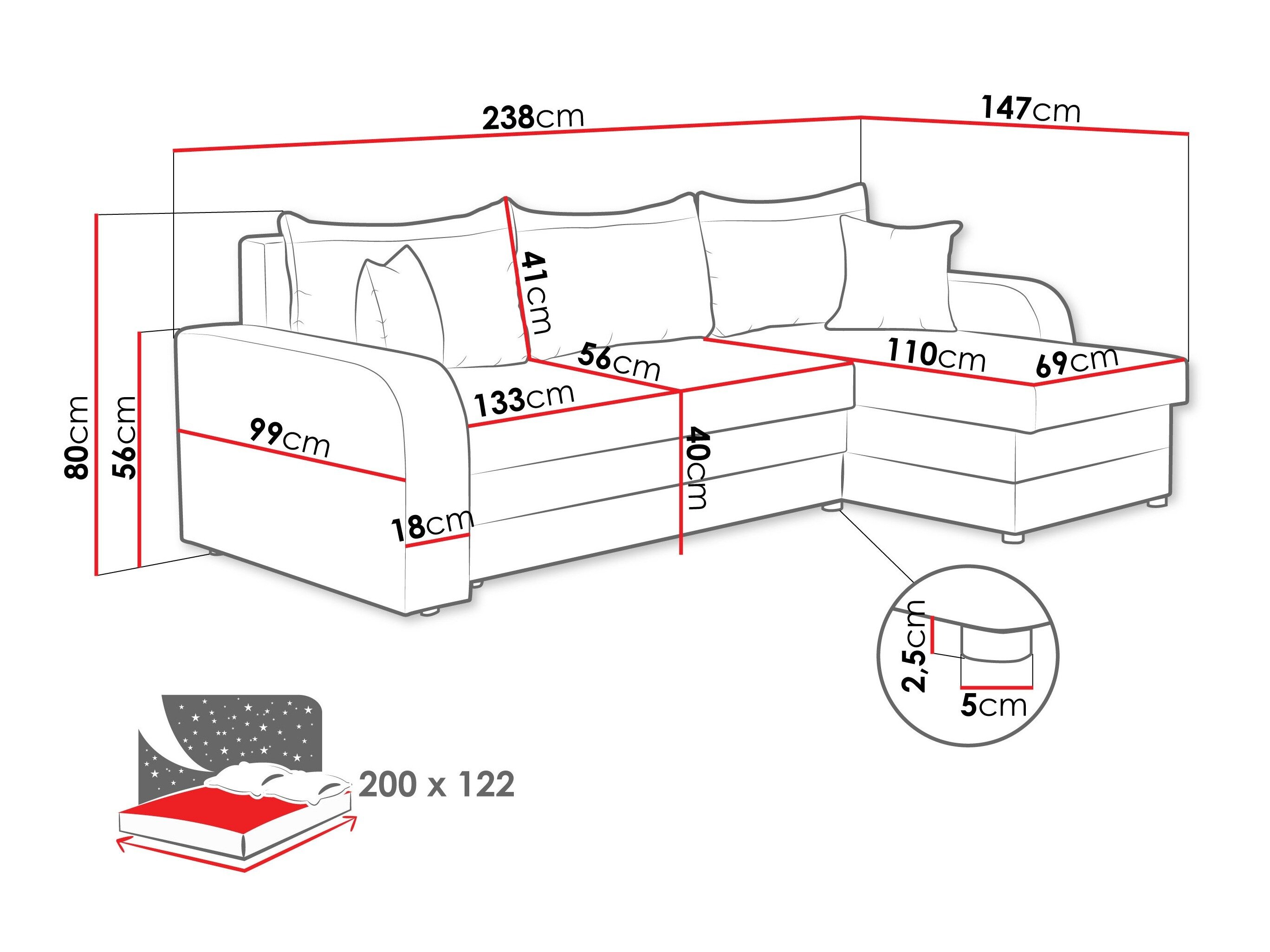 Hjørnesofa Comfivo 135 (Lambi 07)