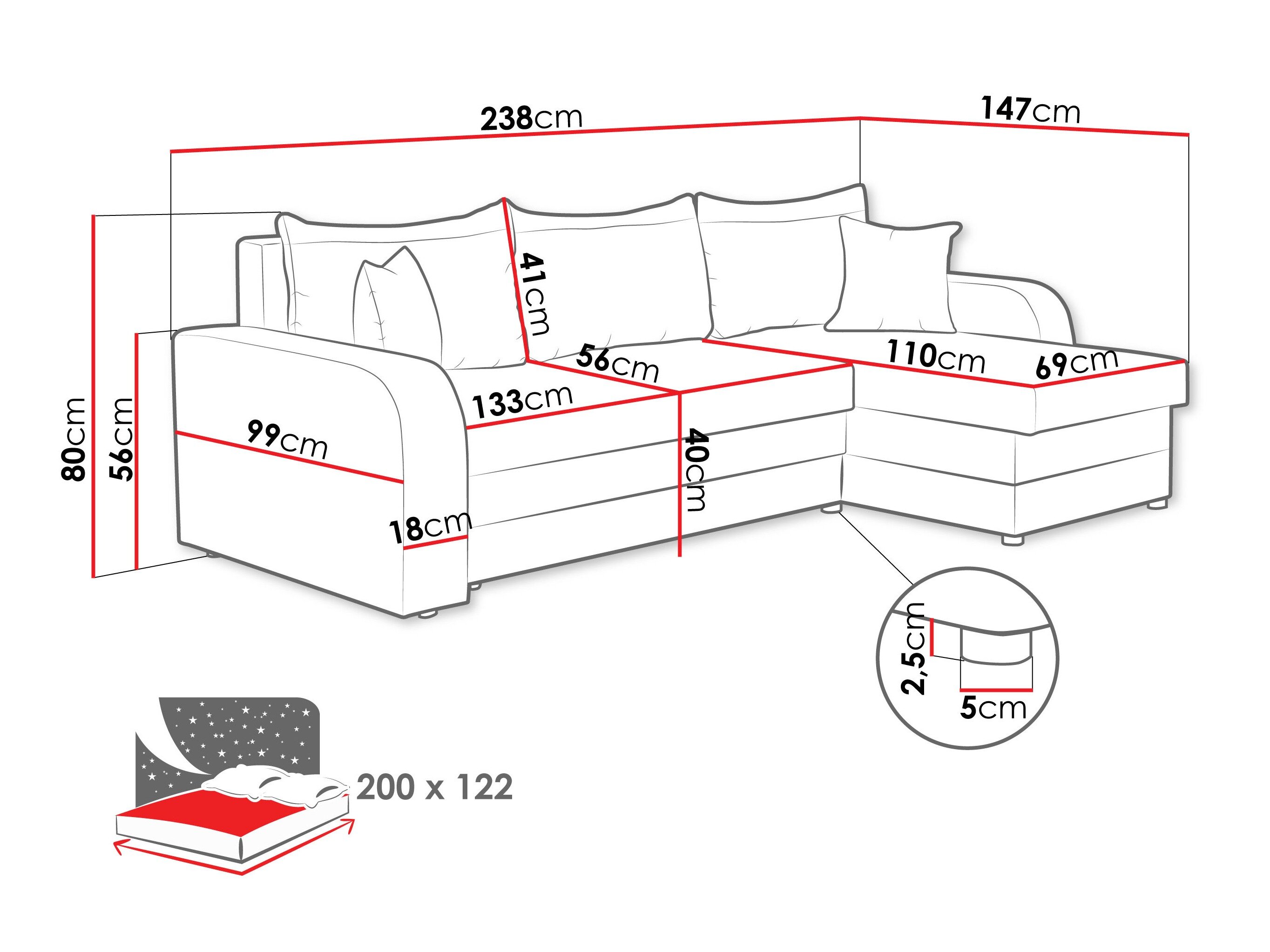 Hjørnesofa Comfivo 135 (Cruz 99)