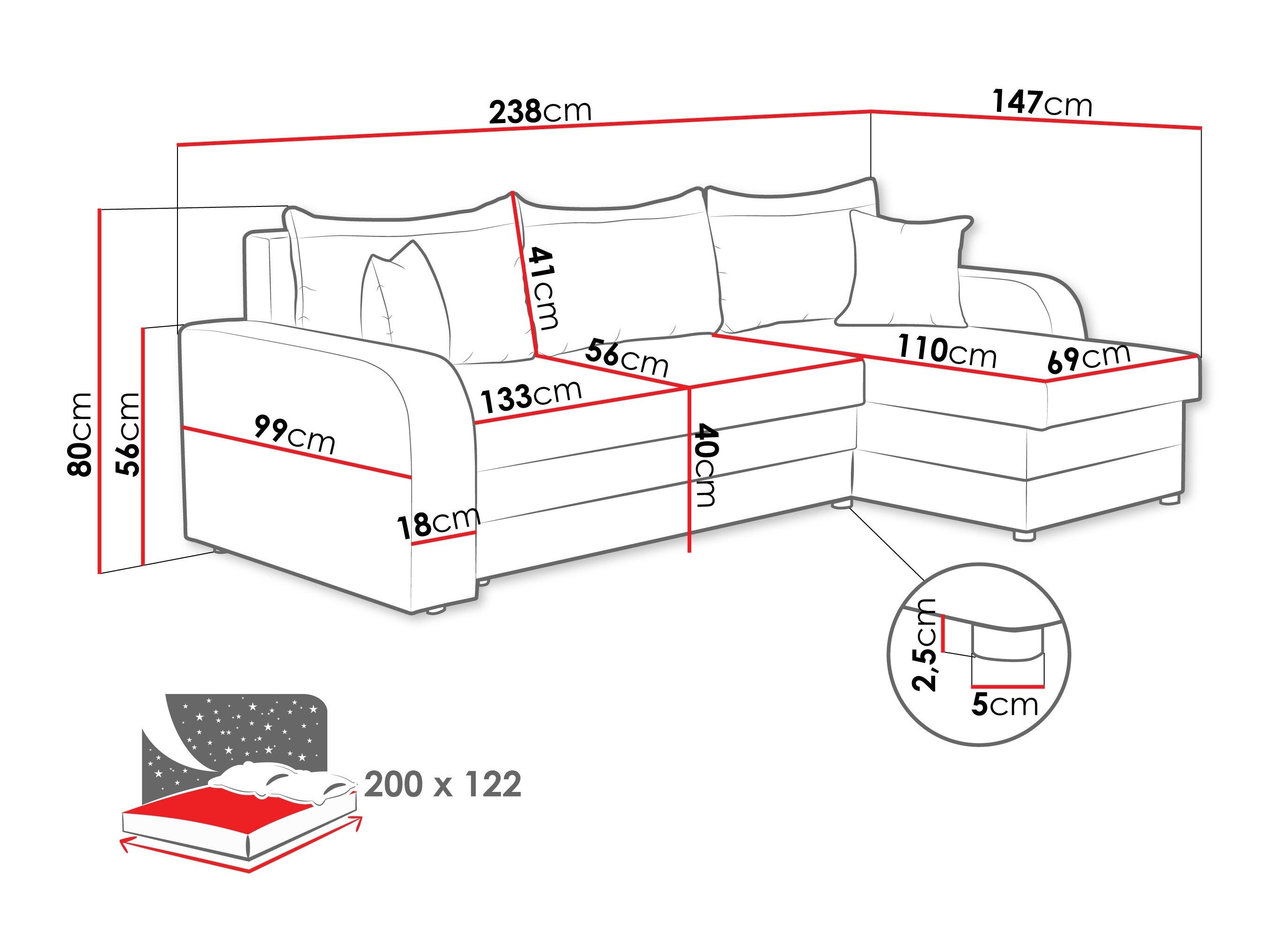 Hjørnesofa Comfivo 135 (Velo 622)