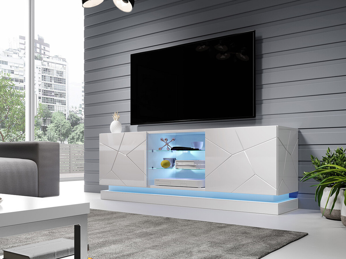 TV-bord Linar (Hvid + Glansfuld hvid)