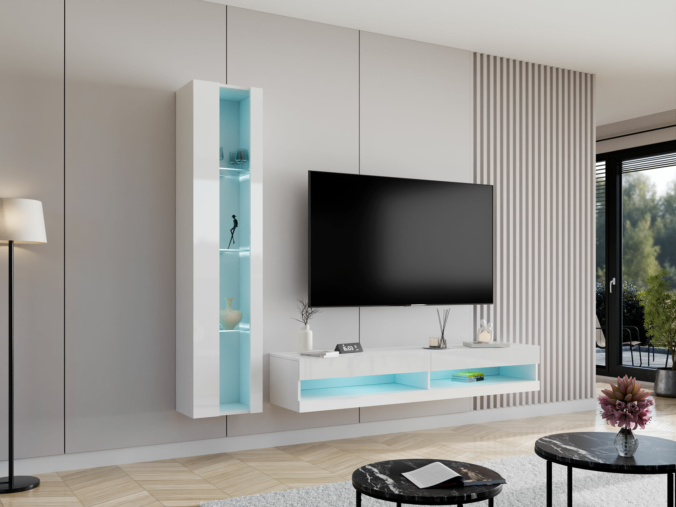 TV-bord Vilrin (Hvid + Glansfuld hvid)