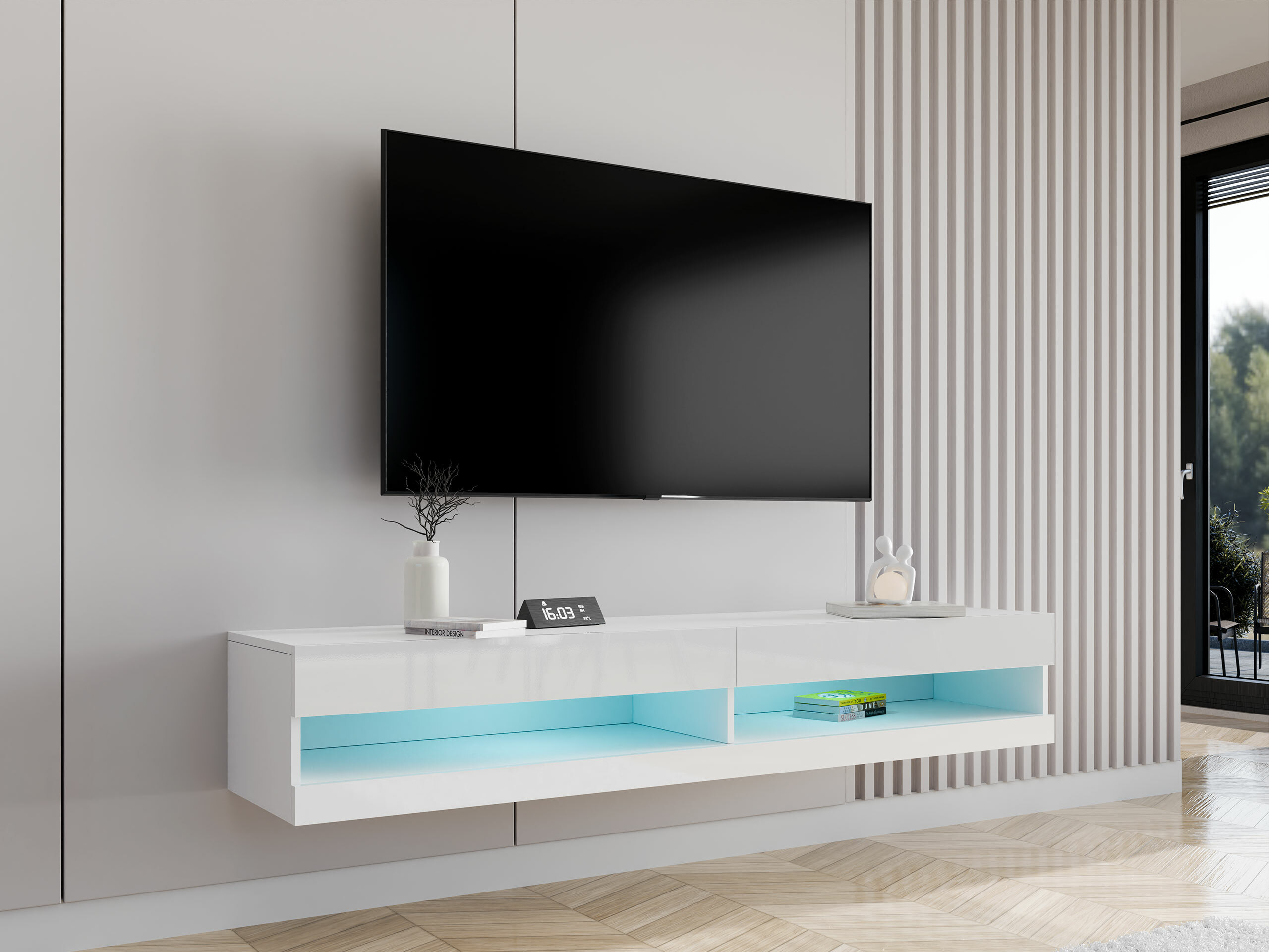 TV-bord Vilrin (Hvid + Glansfuld hvid)