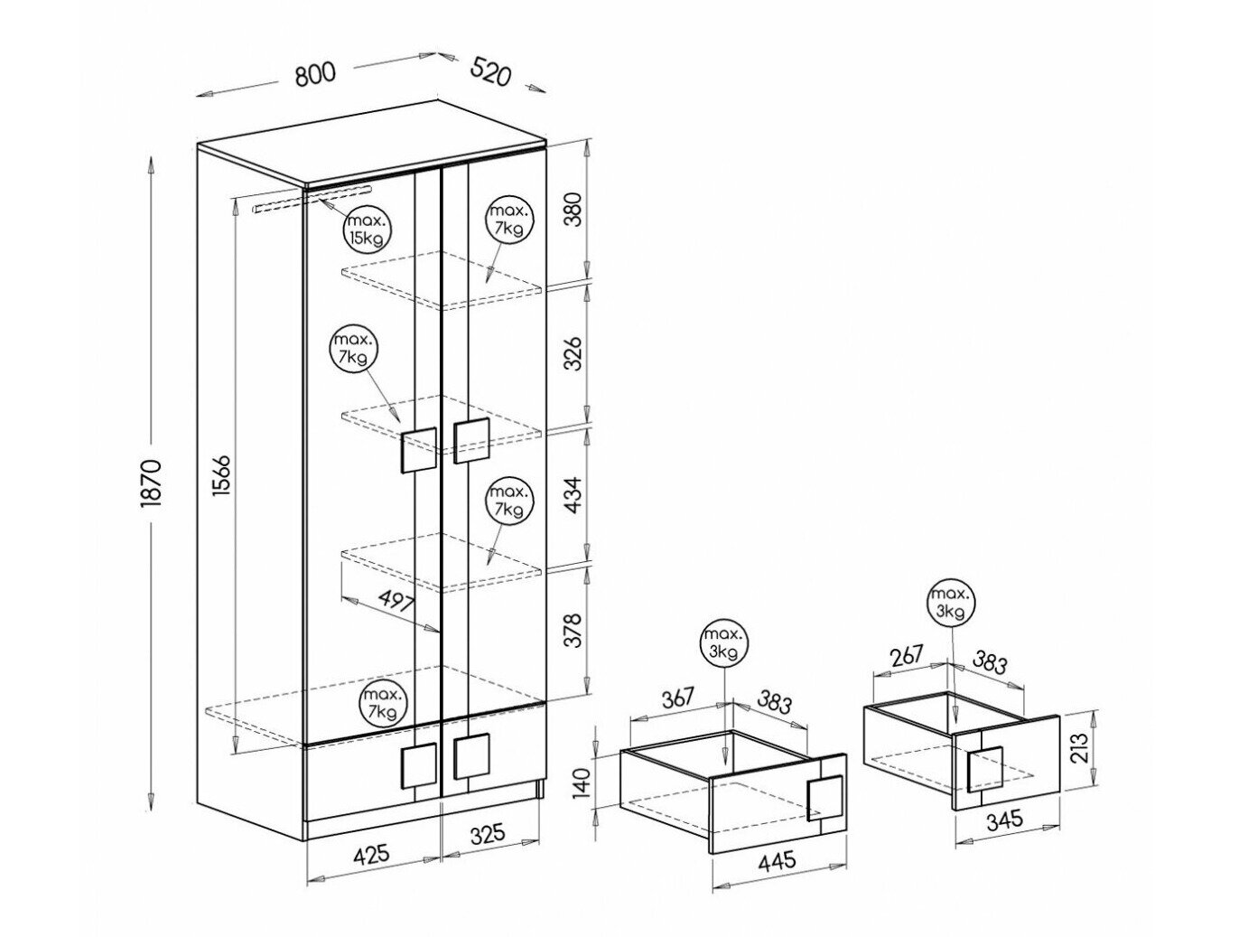 Garderobeskab Elmenou 100 (Hvid + Antracit)