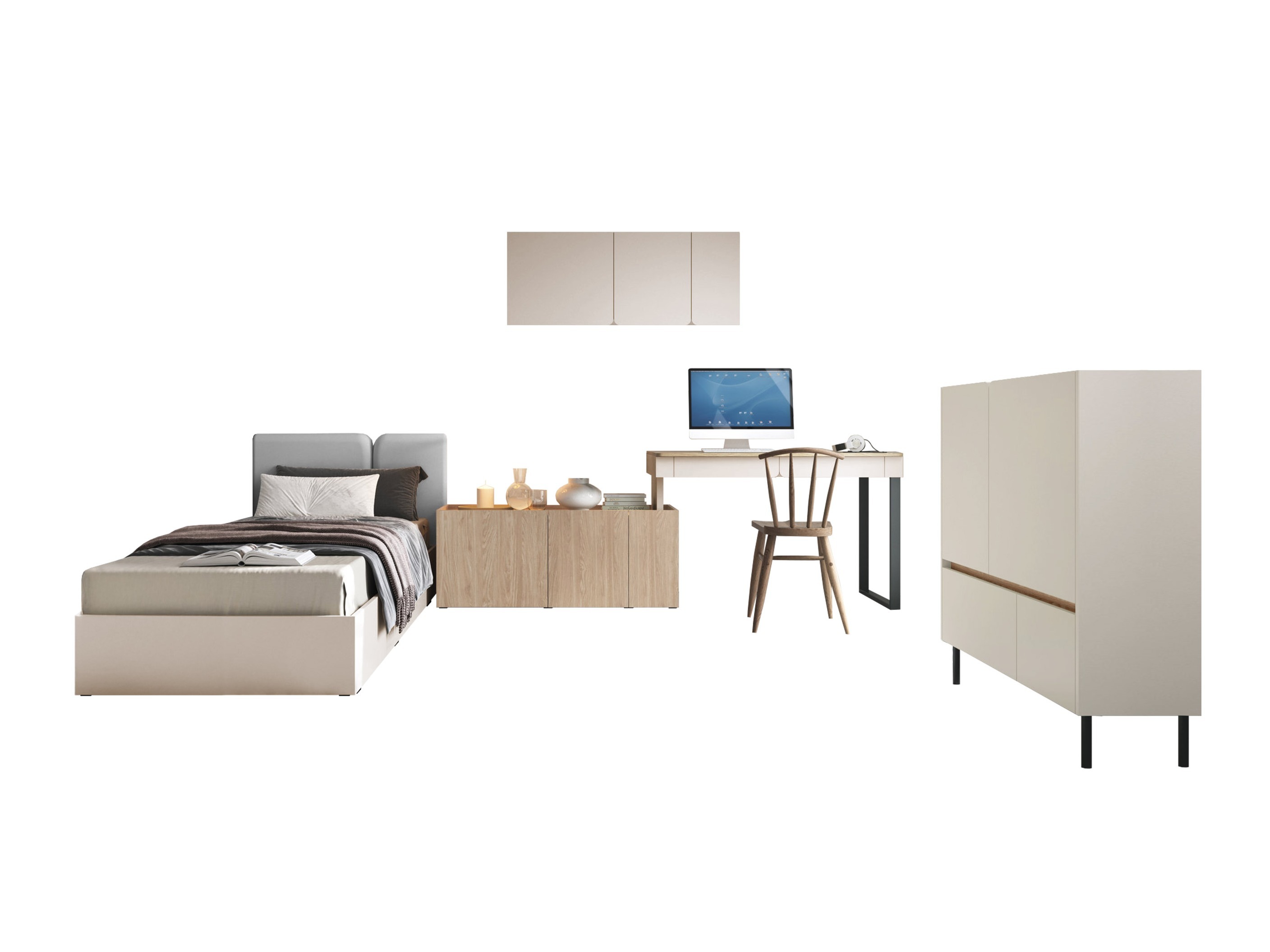 Møbelsæt Fiosono 115 (Beige + Lys eg)