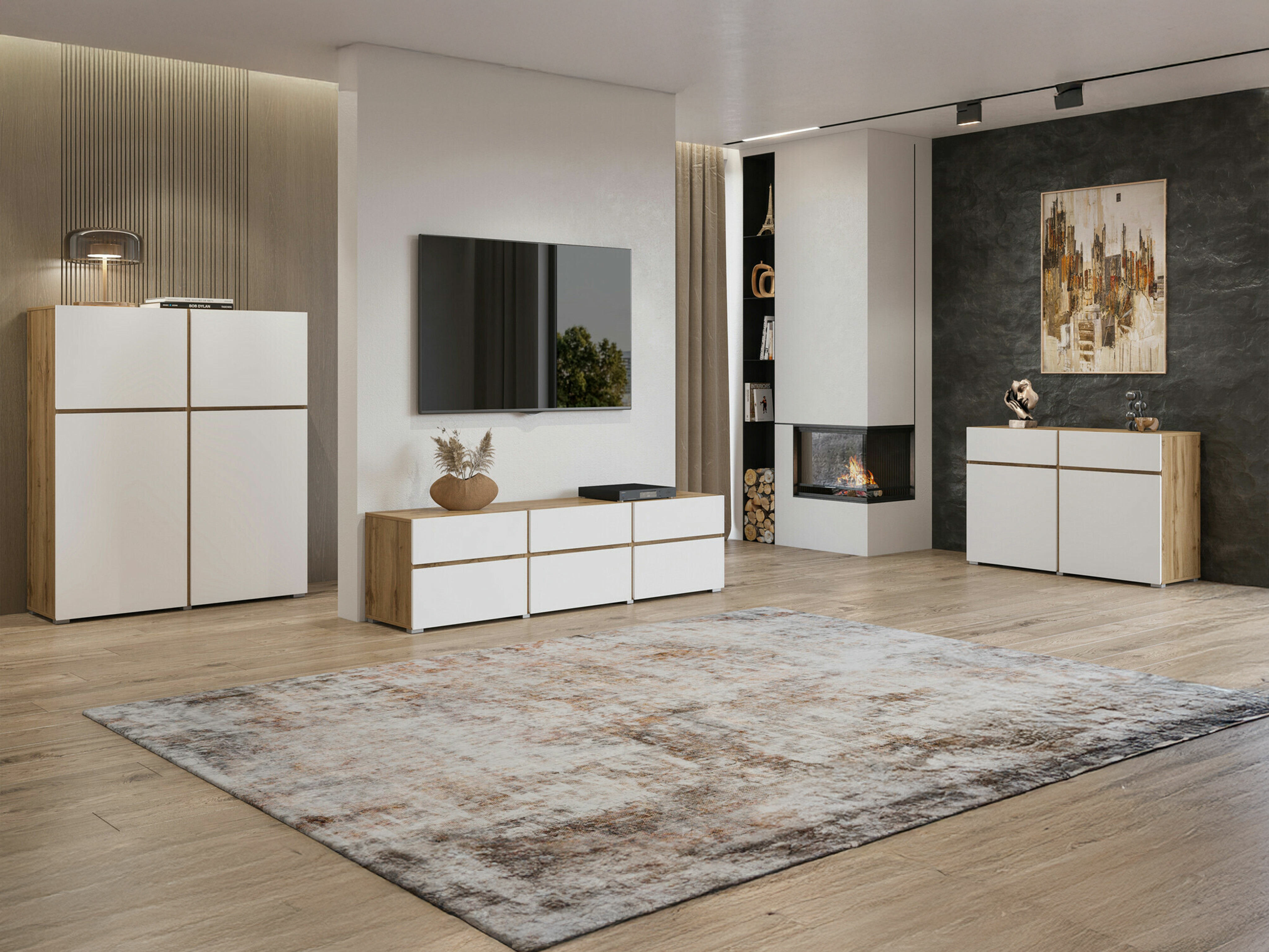 TV-bord Alfere 102 (Wotan eg + Hvid)