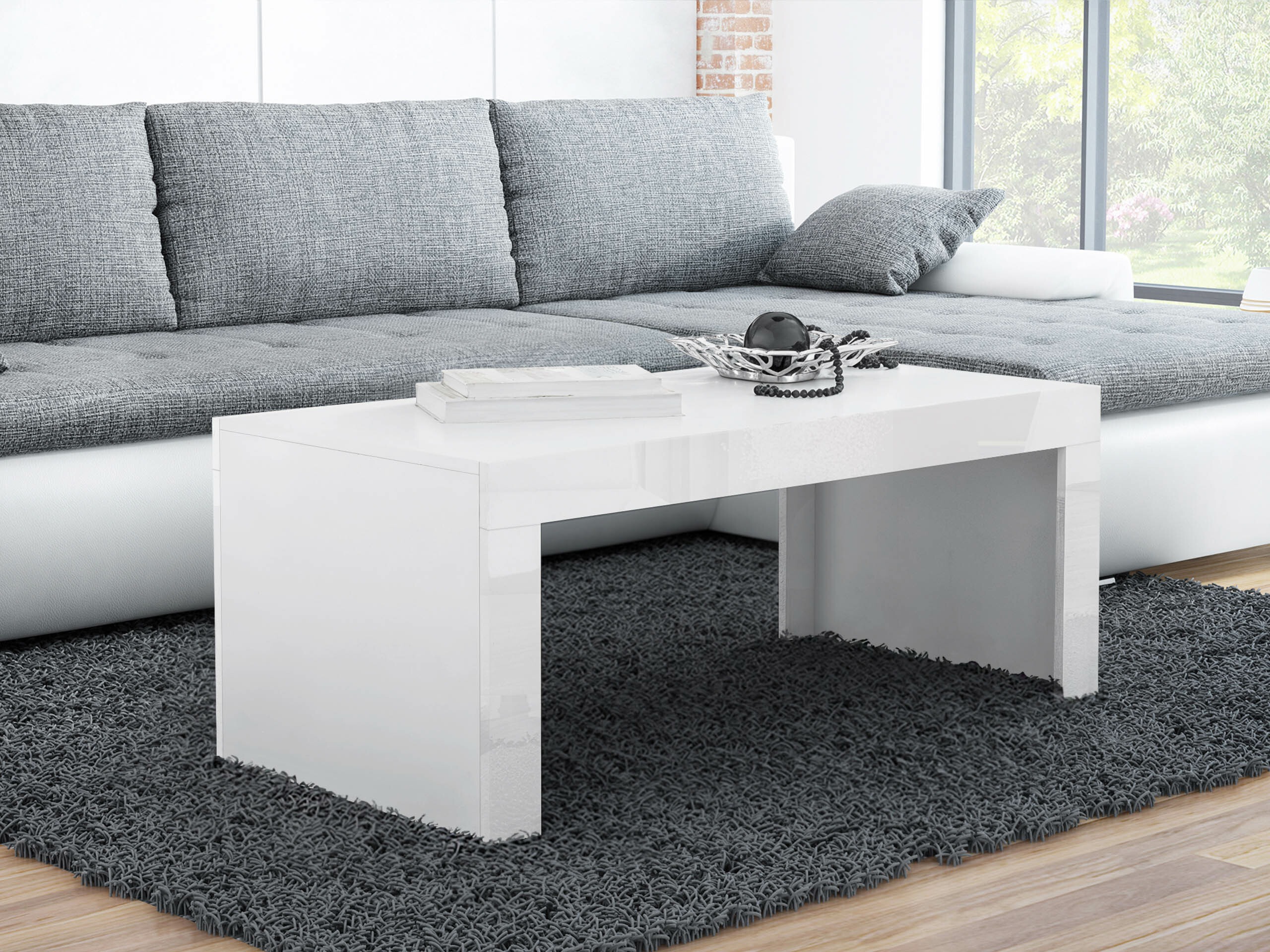 Sofabord Charlotte 107 (Hvid + Glansfuld hvid)