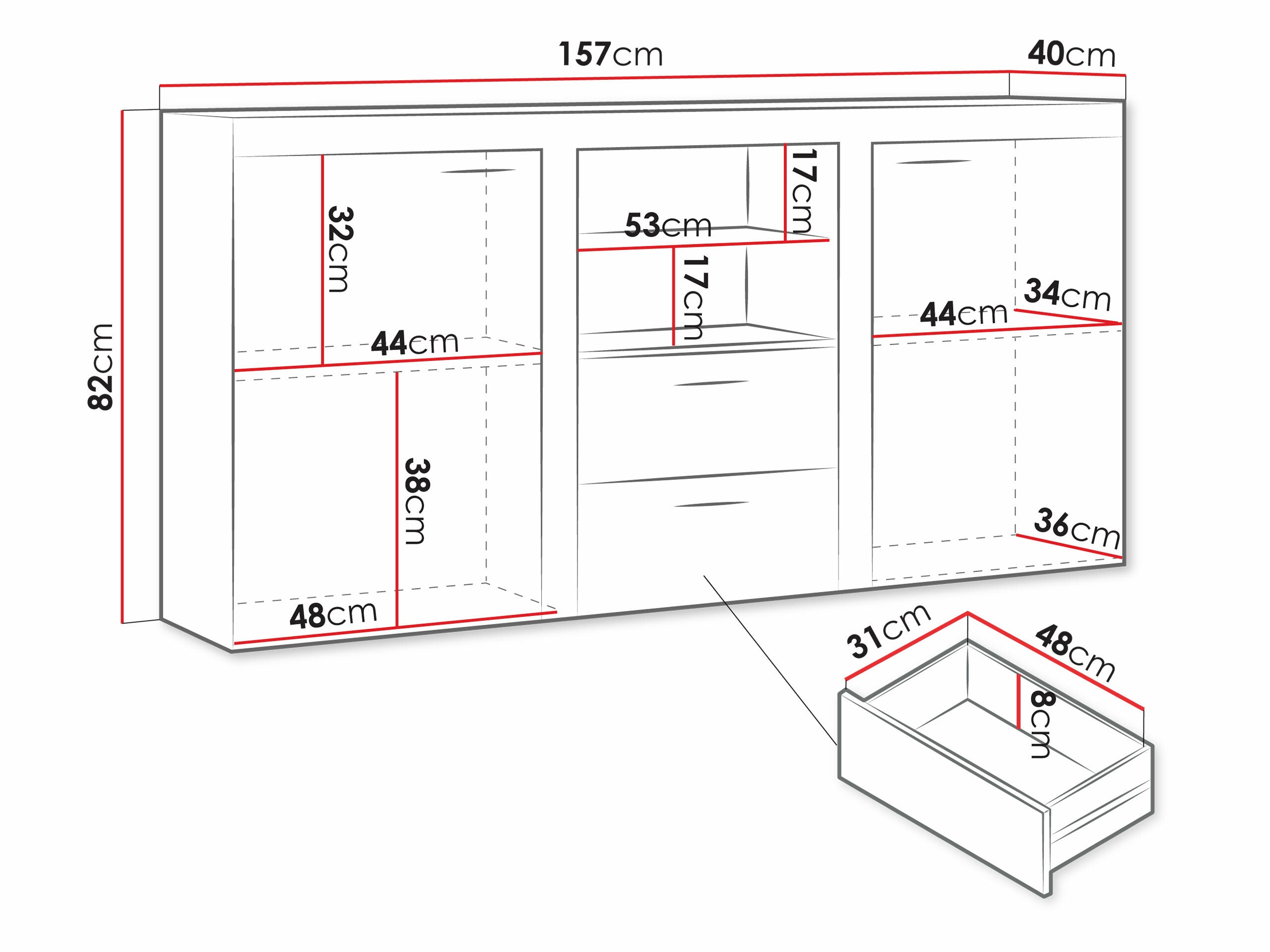 Kommode Univio (Hvid + Beton)