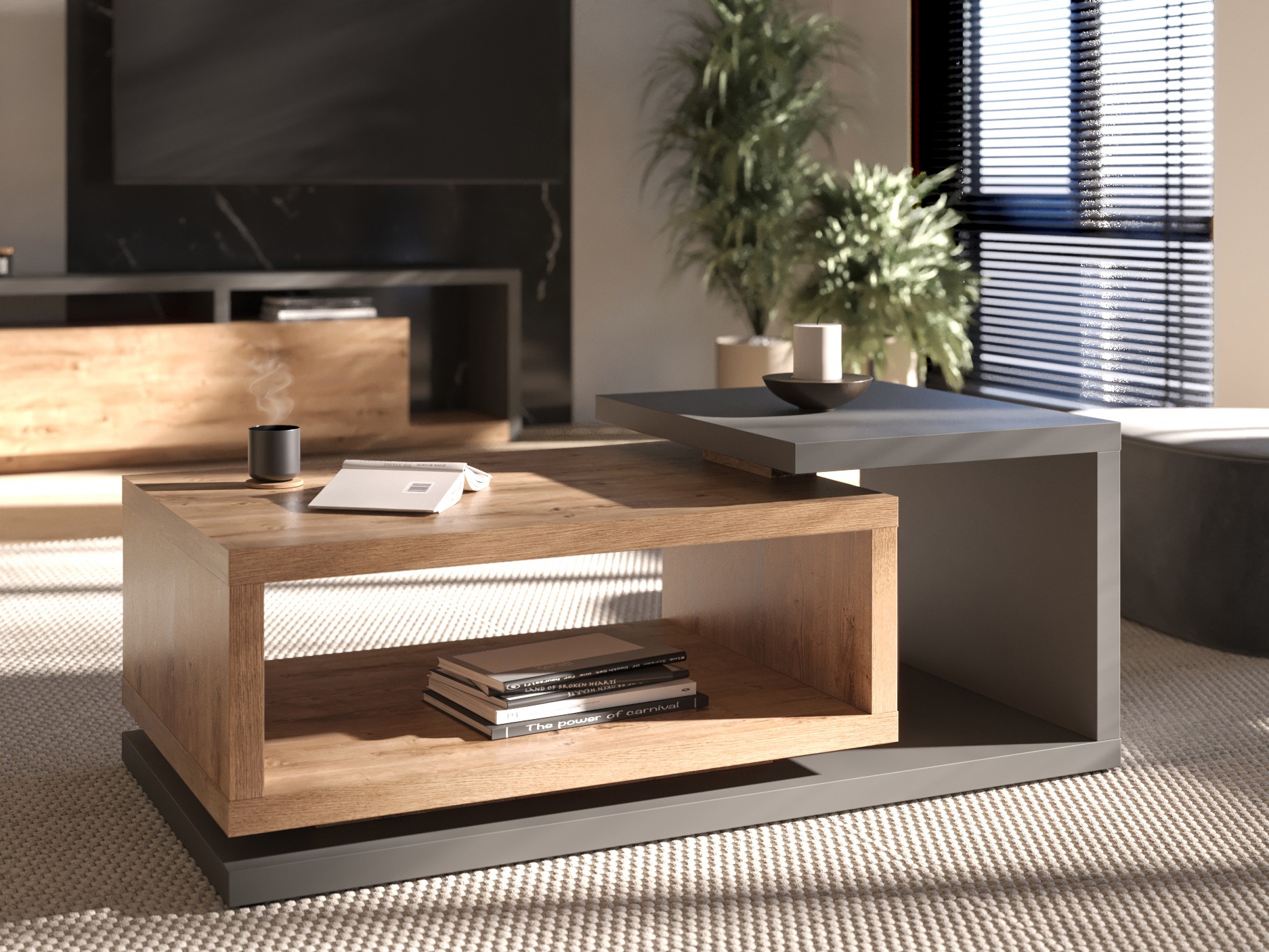 Sofabord Lutiva 104 (Antracit + Ribbec egetræ)