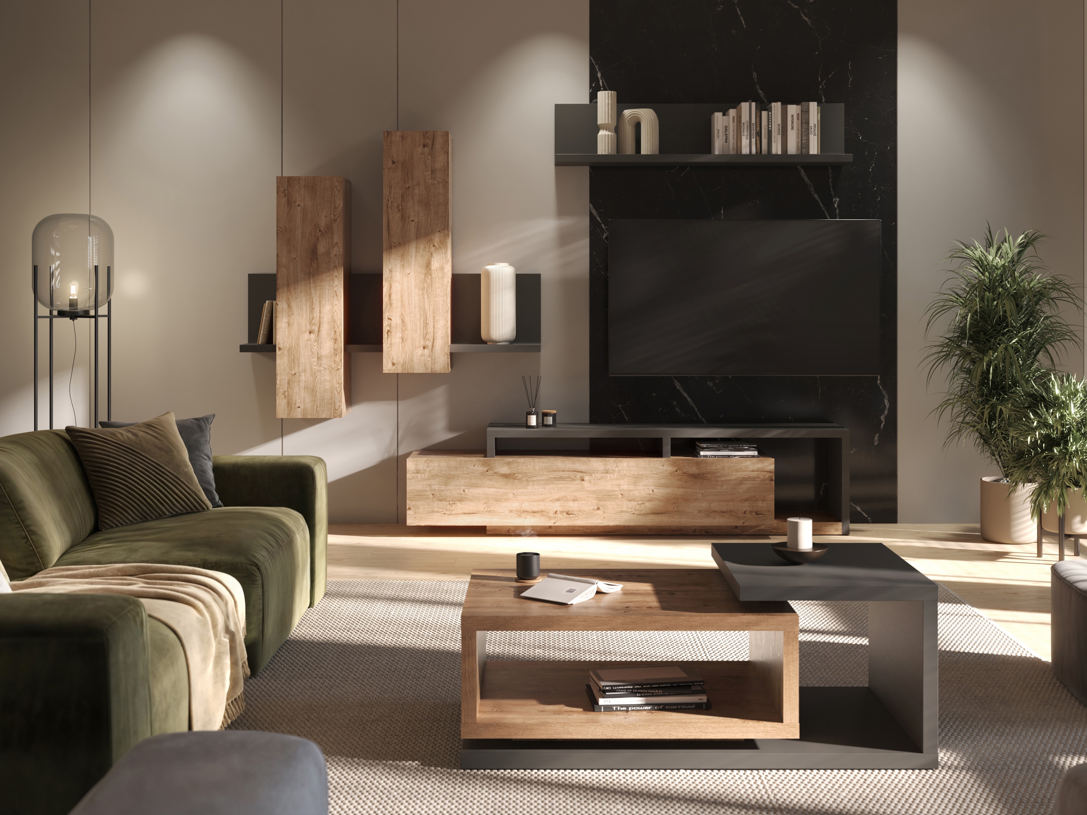 Sofabord Lutiva 104 (Antracit + Ribbec egetræ)