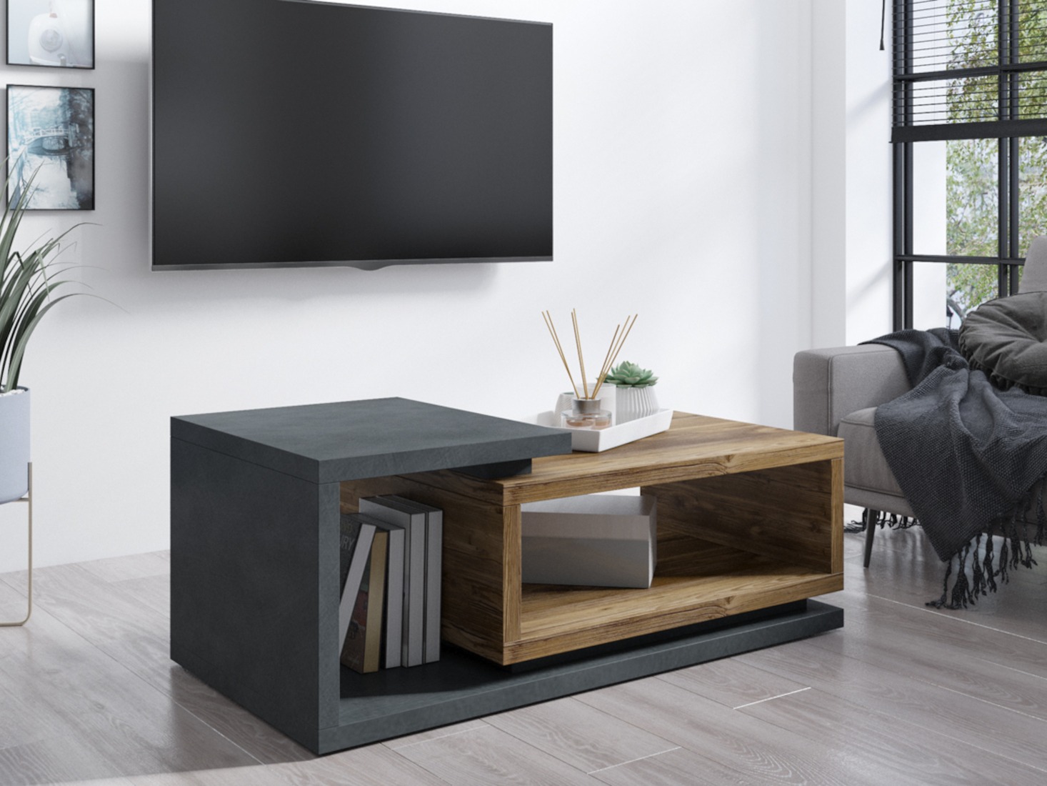 Sofabord Lutiva 104 (Matera grå + Mørk gran)
