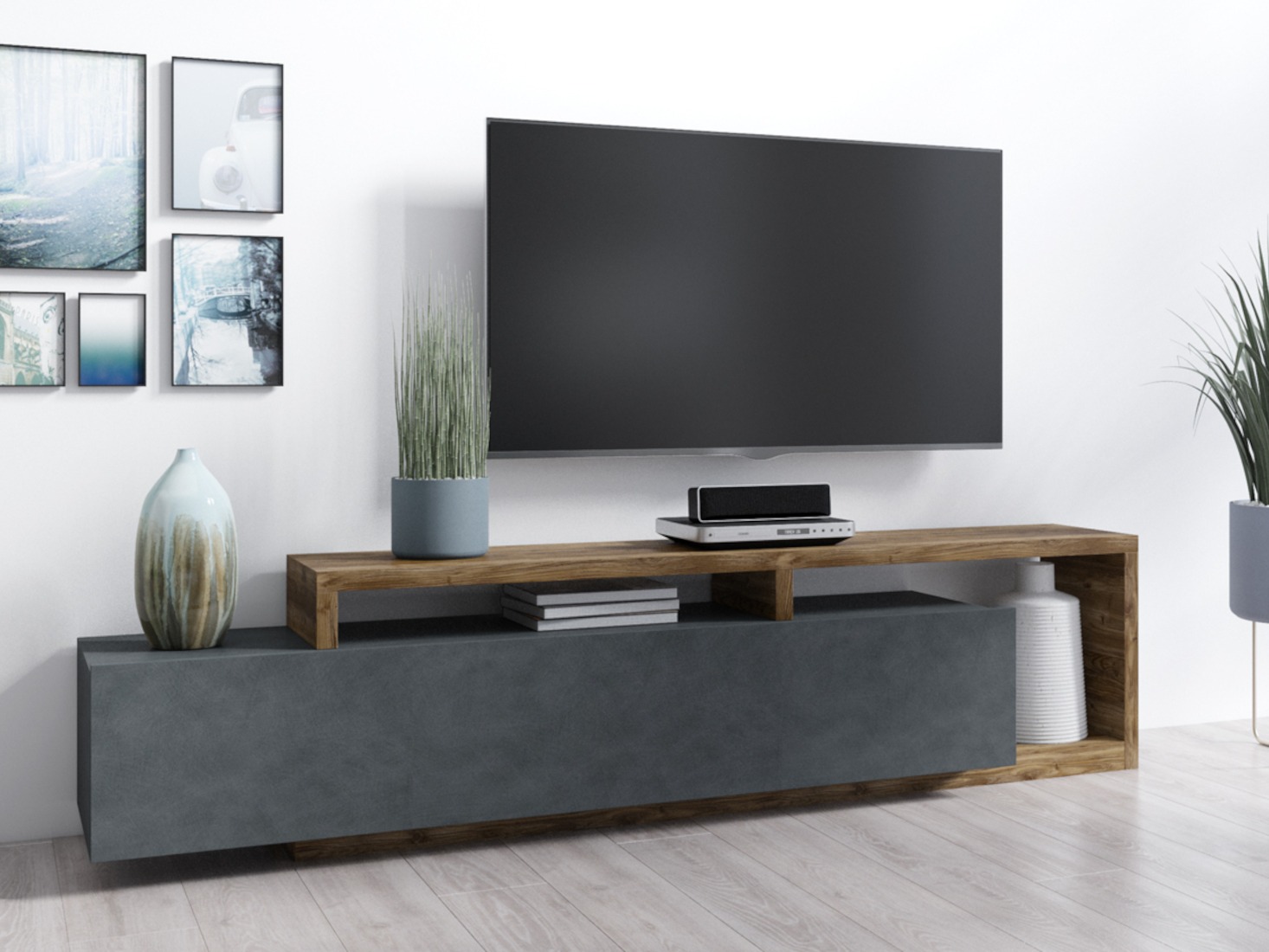 TV-bord Lutiva 103 (Matera grå + Mørk gran)