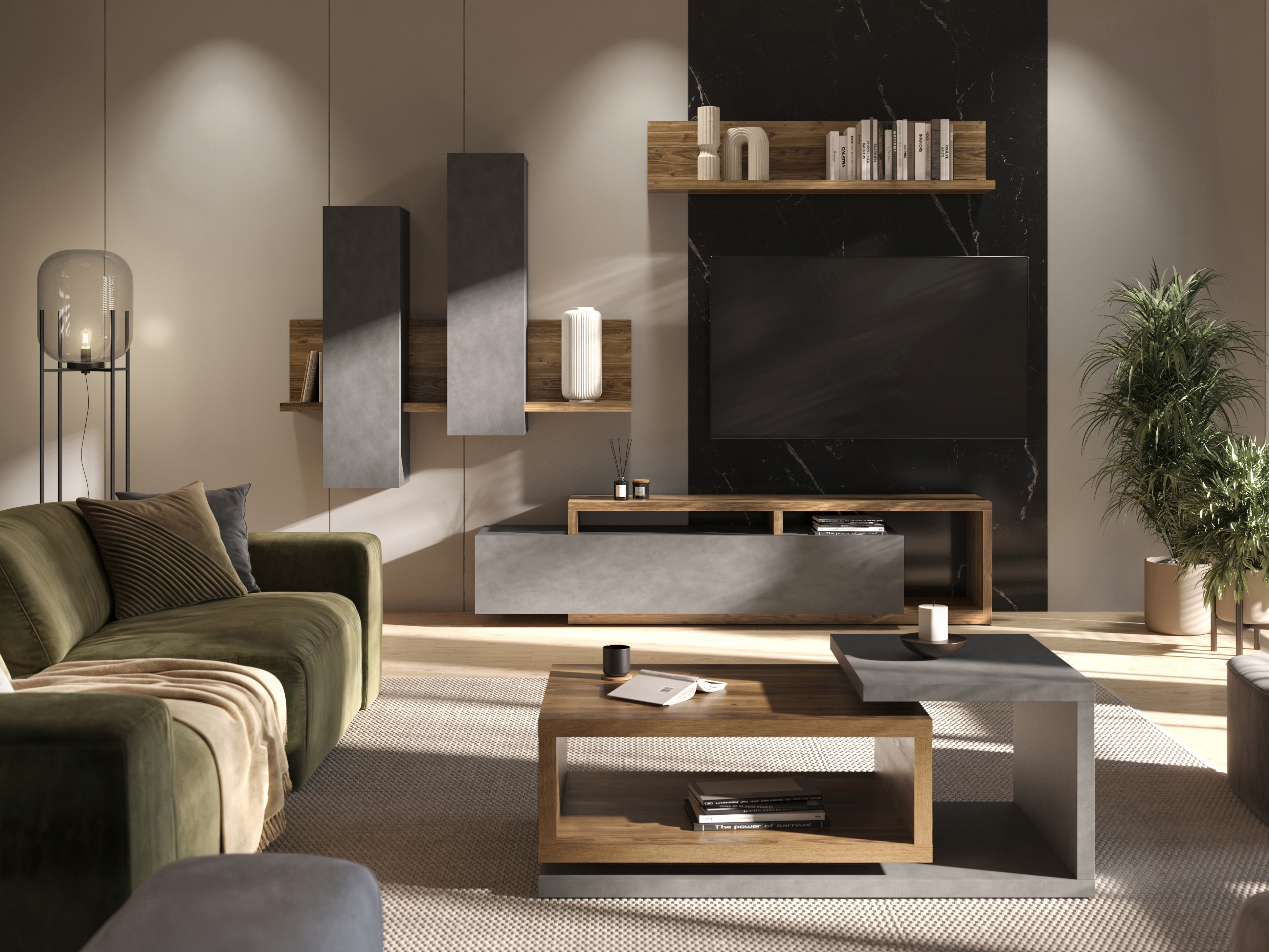 TV-bord Lutiva 103 (Matera grå + Mørk gran)