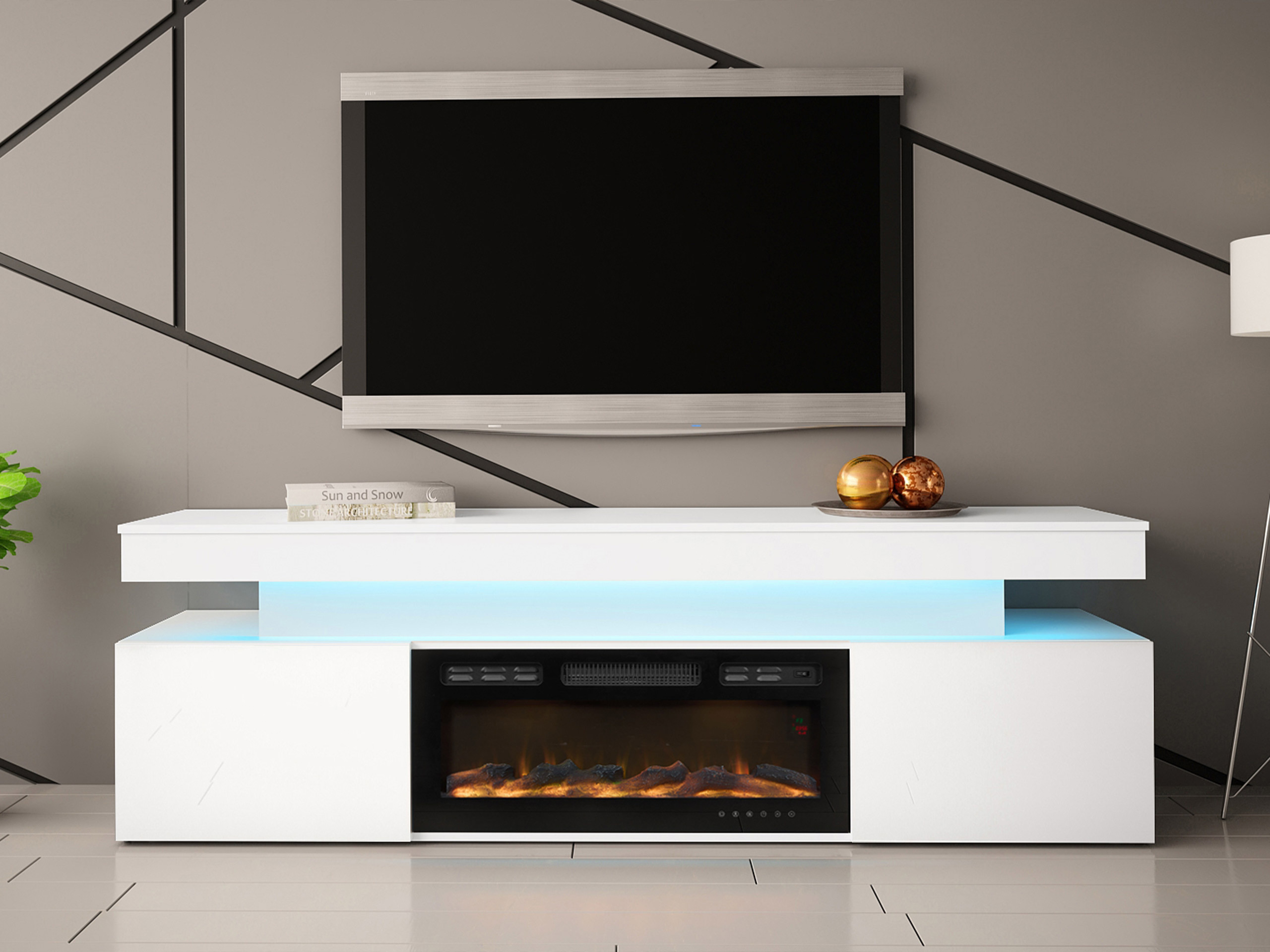 TV-bord Monfero I (Hvid + Glansfuld hvid)