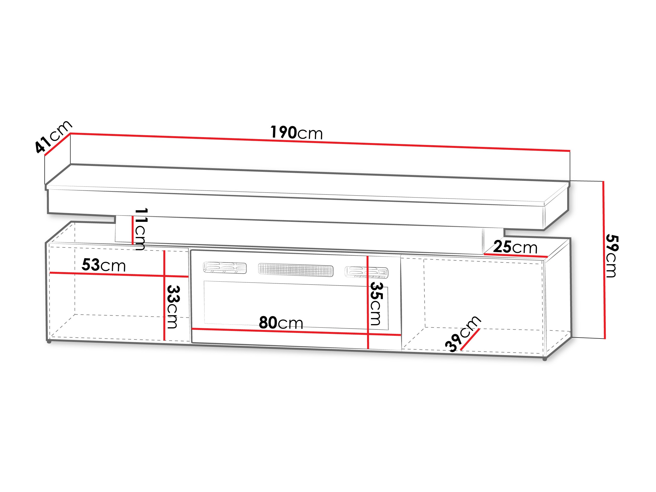 TV-bord Monfero I (Hvid + Glansfuld hvid)
