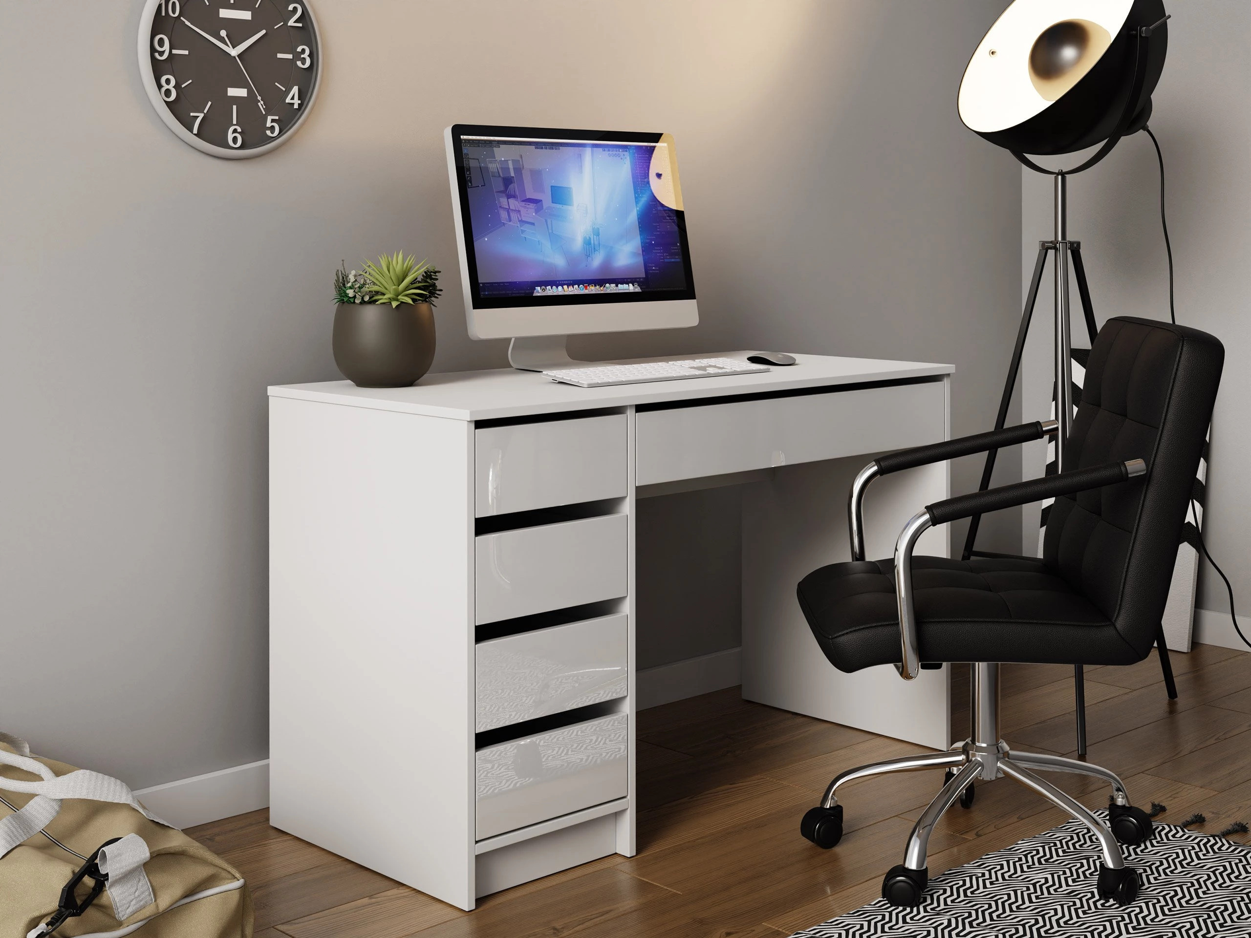 Skrivebord Comfivo Terros I (Hvid + Glansfuld hvid)