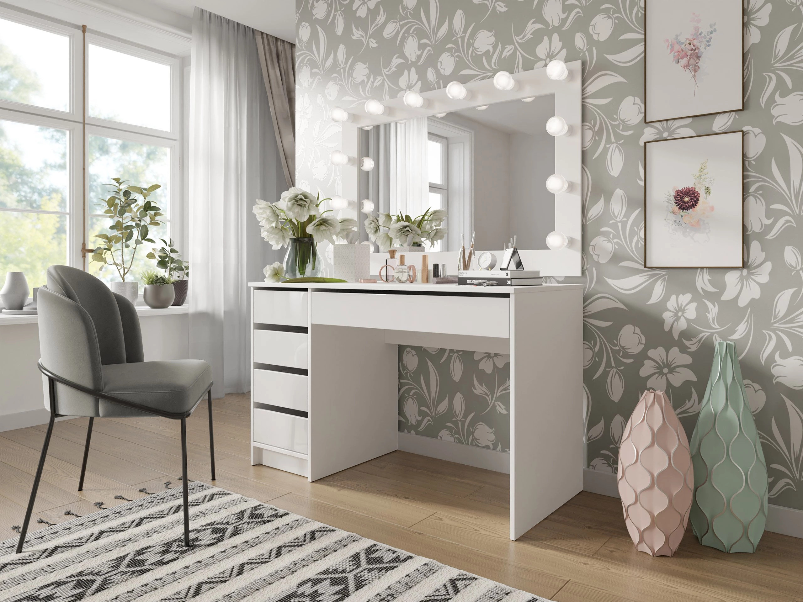 Skrivebord Comfivo Terros I (Hvid + Glansfuld hvid)