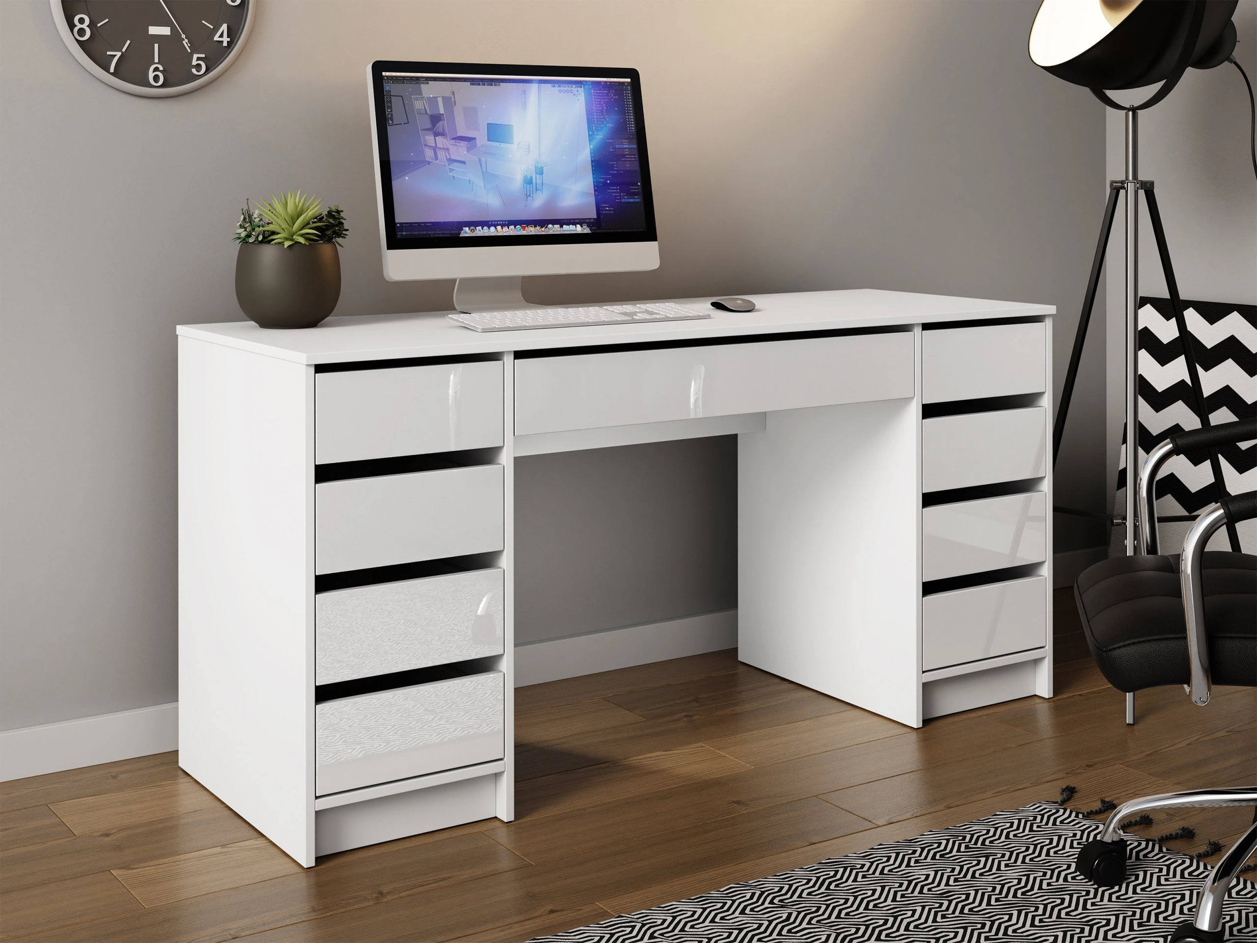 Skrivebord Comfivo Terros II (Glansfuld hvid + Hvid)
