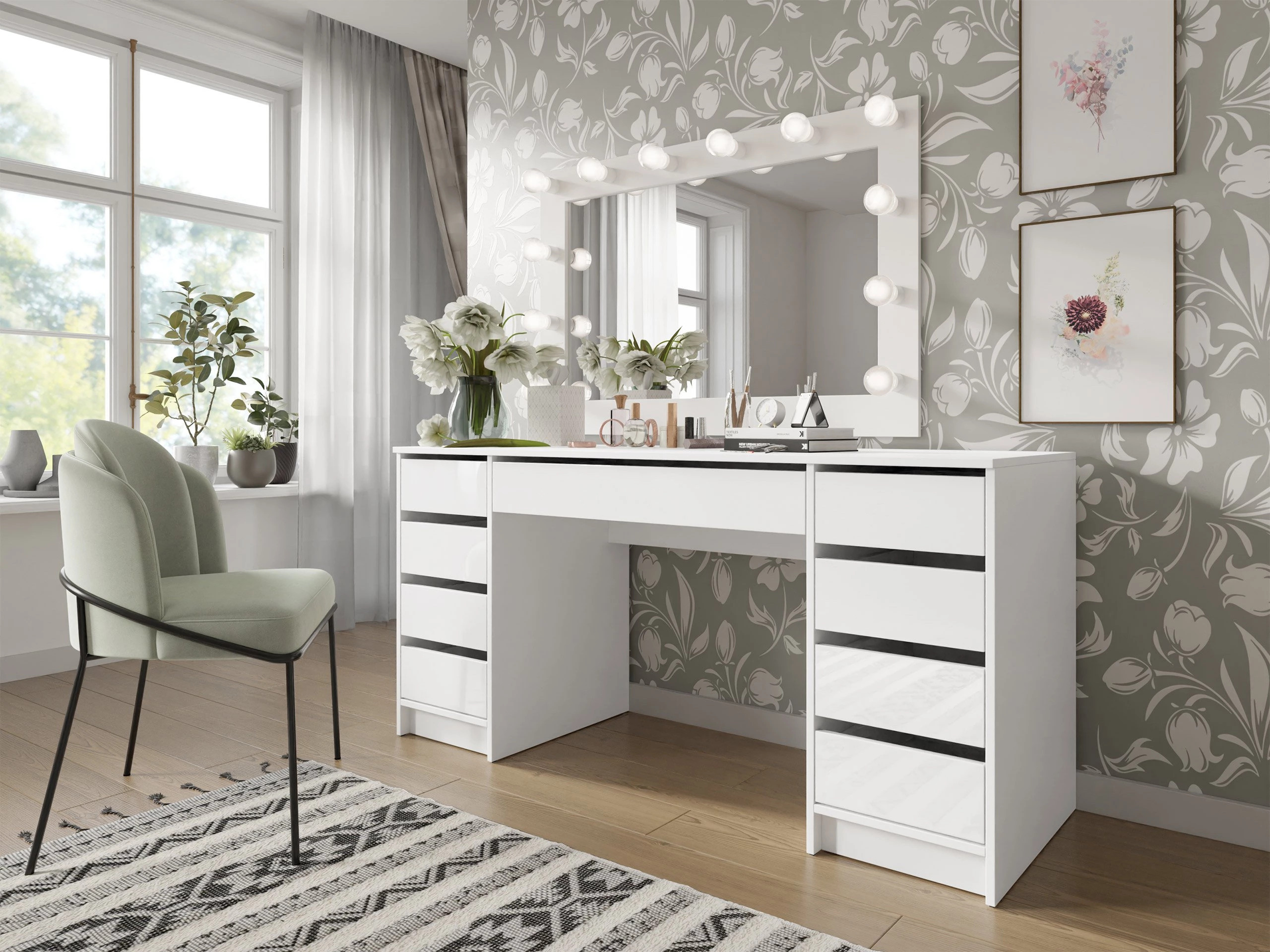 Skrivebord Comfivo Terros II (Glansfuld hvid + Hvid)