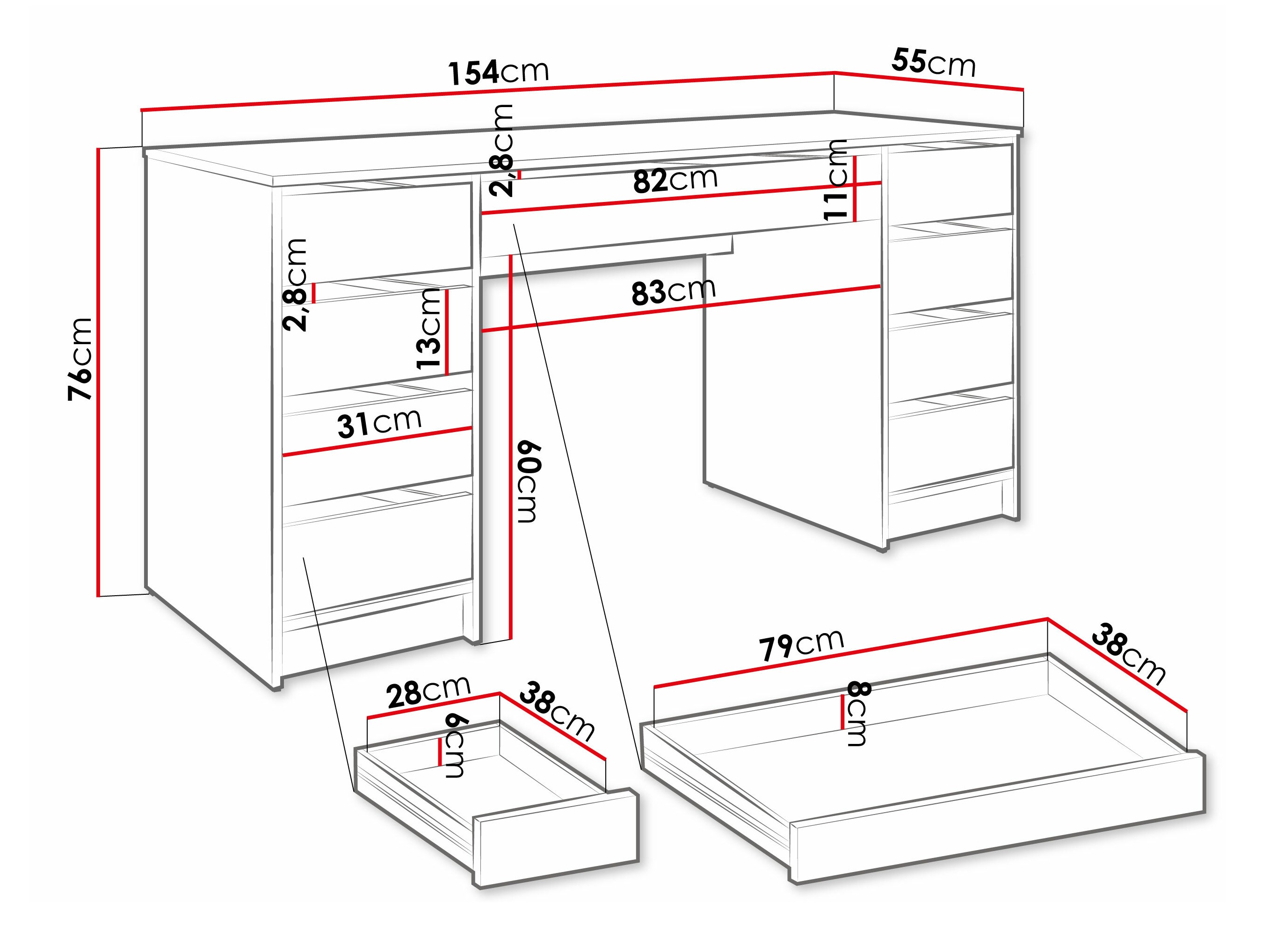 Skrivebord Comfivo Terros II (Glansfuld hvid + Hvid)