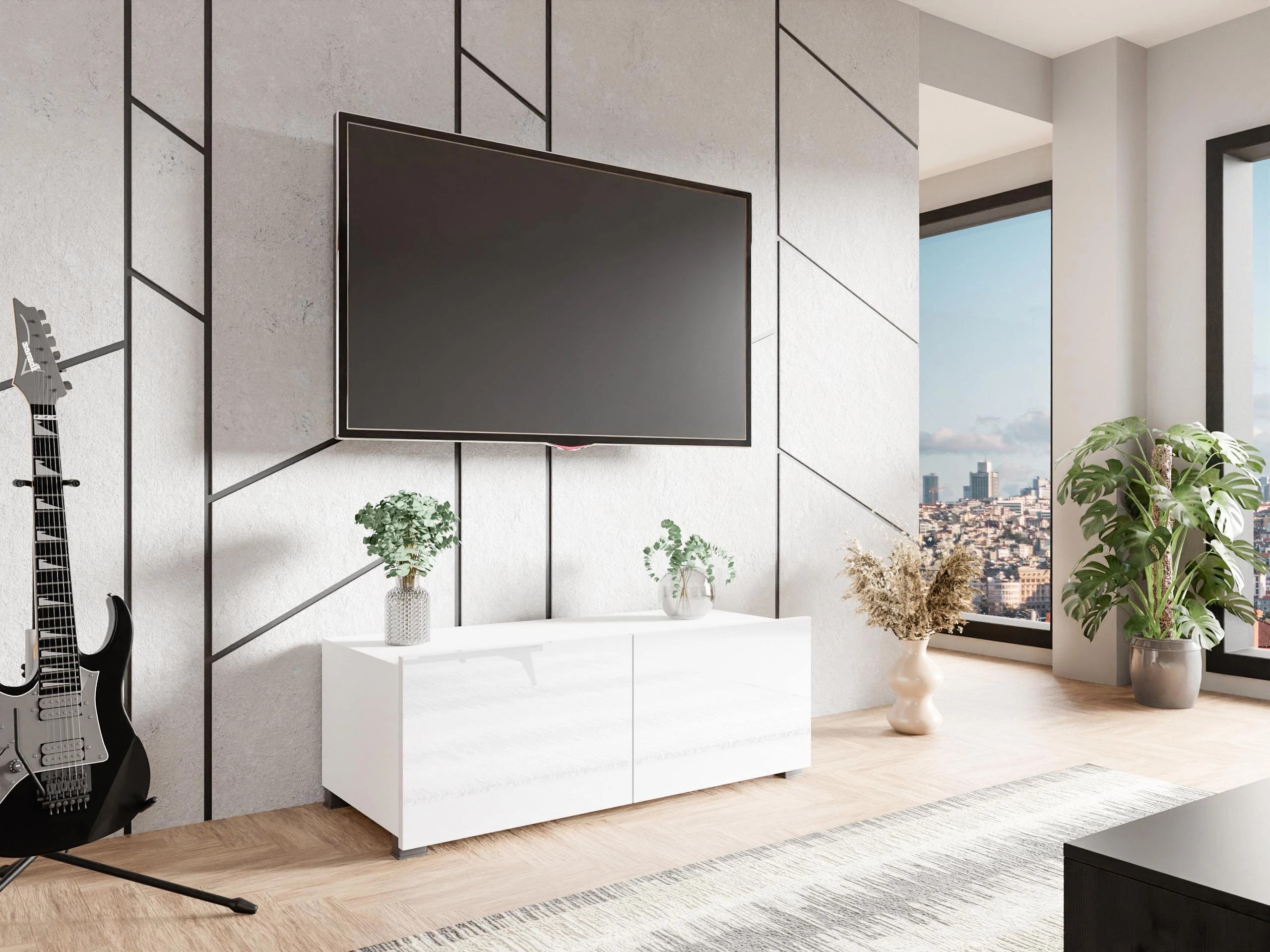 TV-bord Remus I (Hvid + Glansfuld hvid)