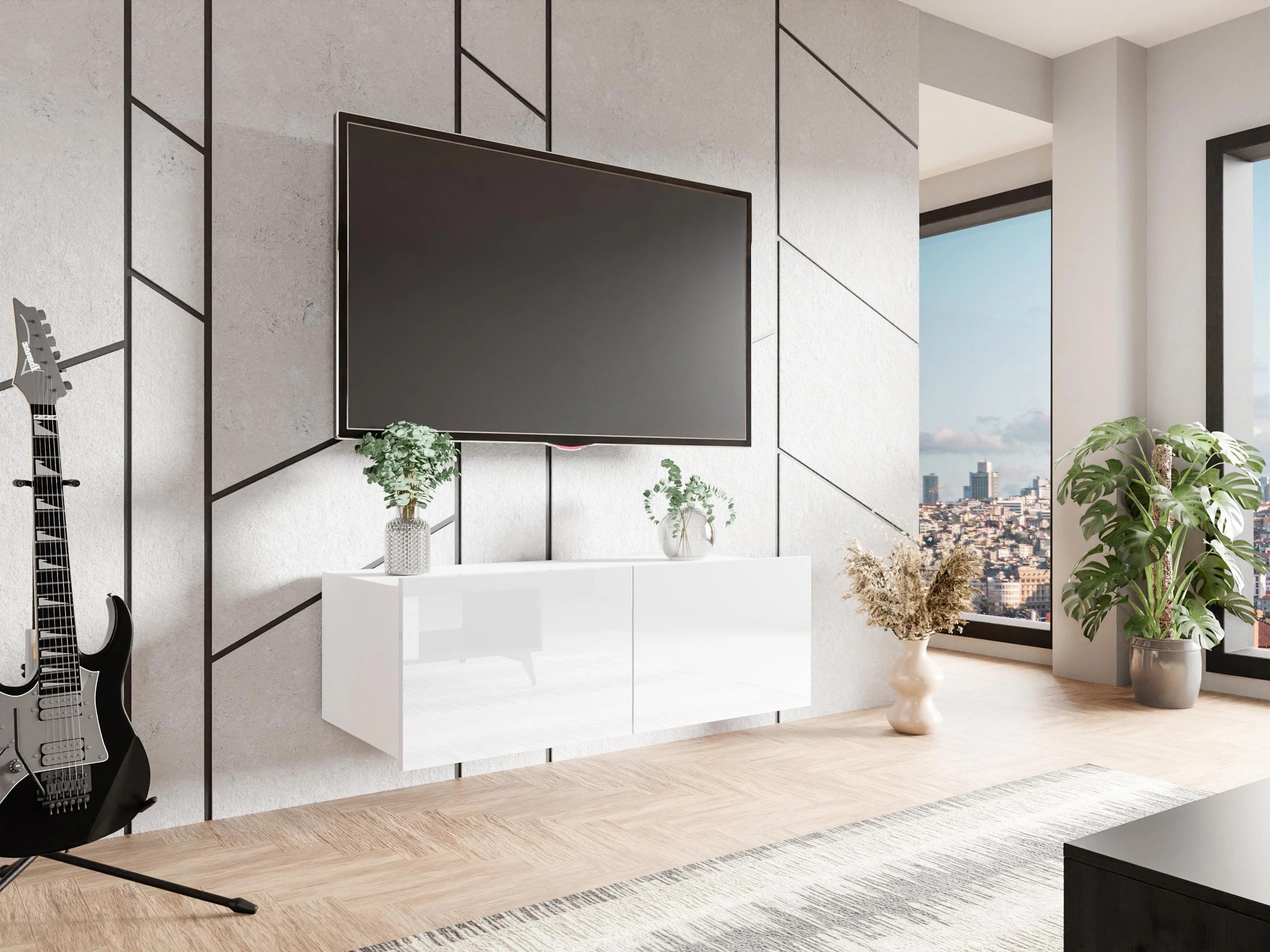TV-bord Remus I (Hvid + Glansfuld hvid)