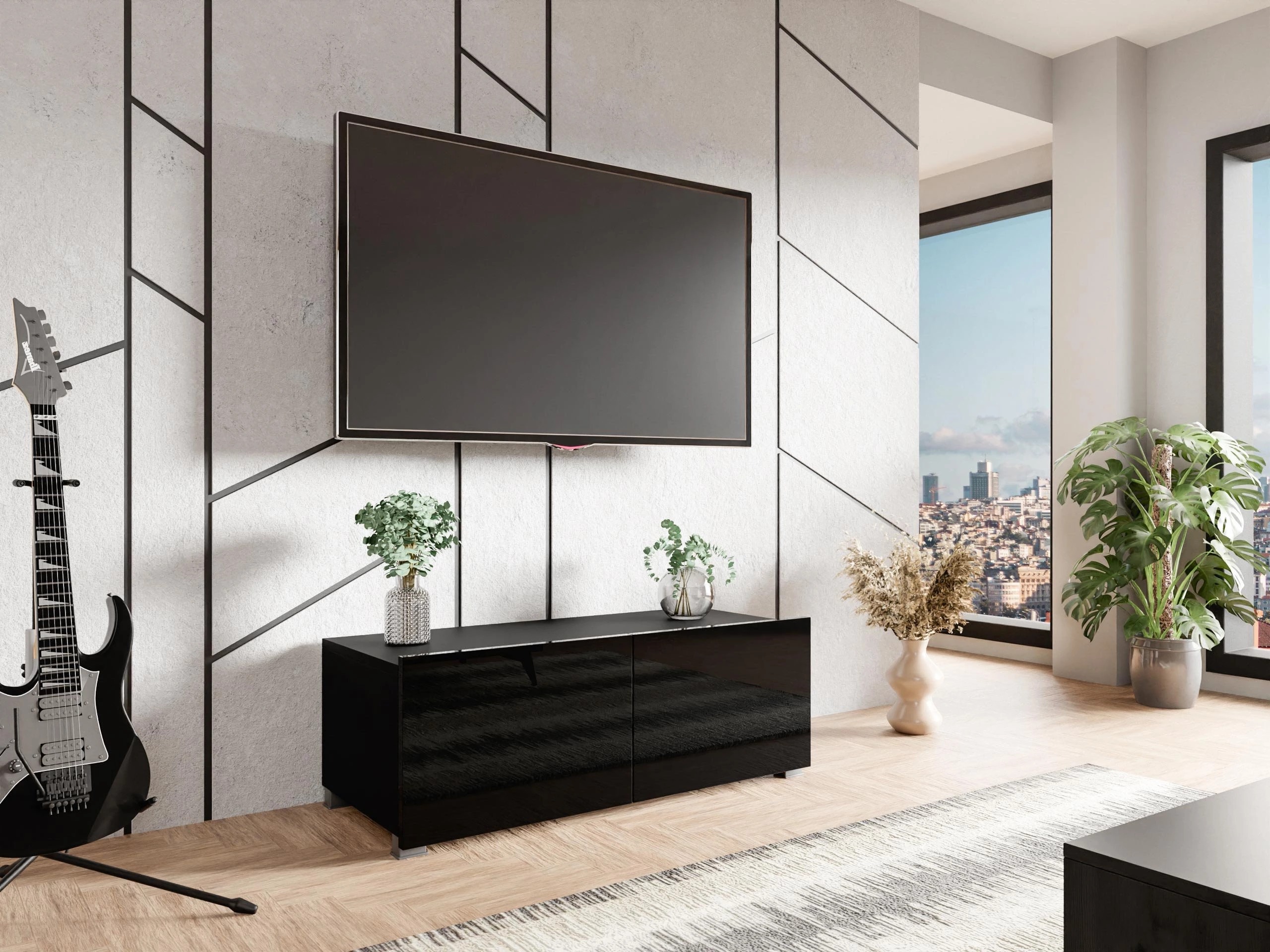 TV-bord Remus I (Sort + Blank sort)