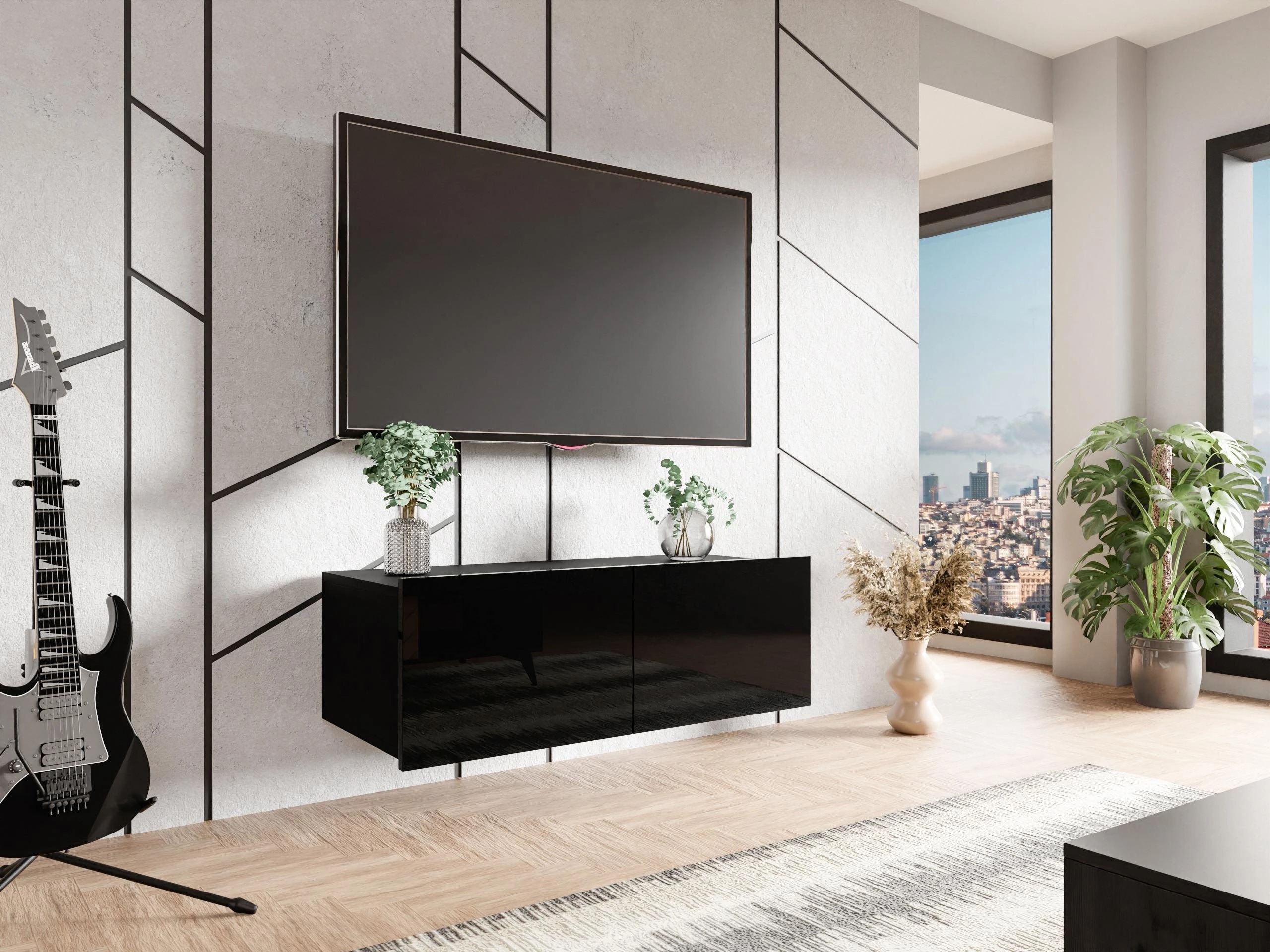 TV-bord Remus I (Sort + Blank sort)