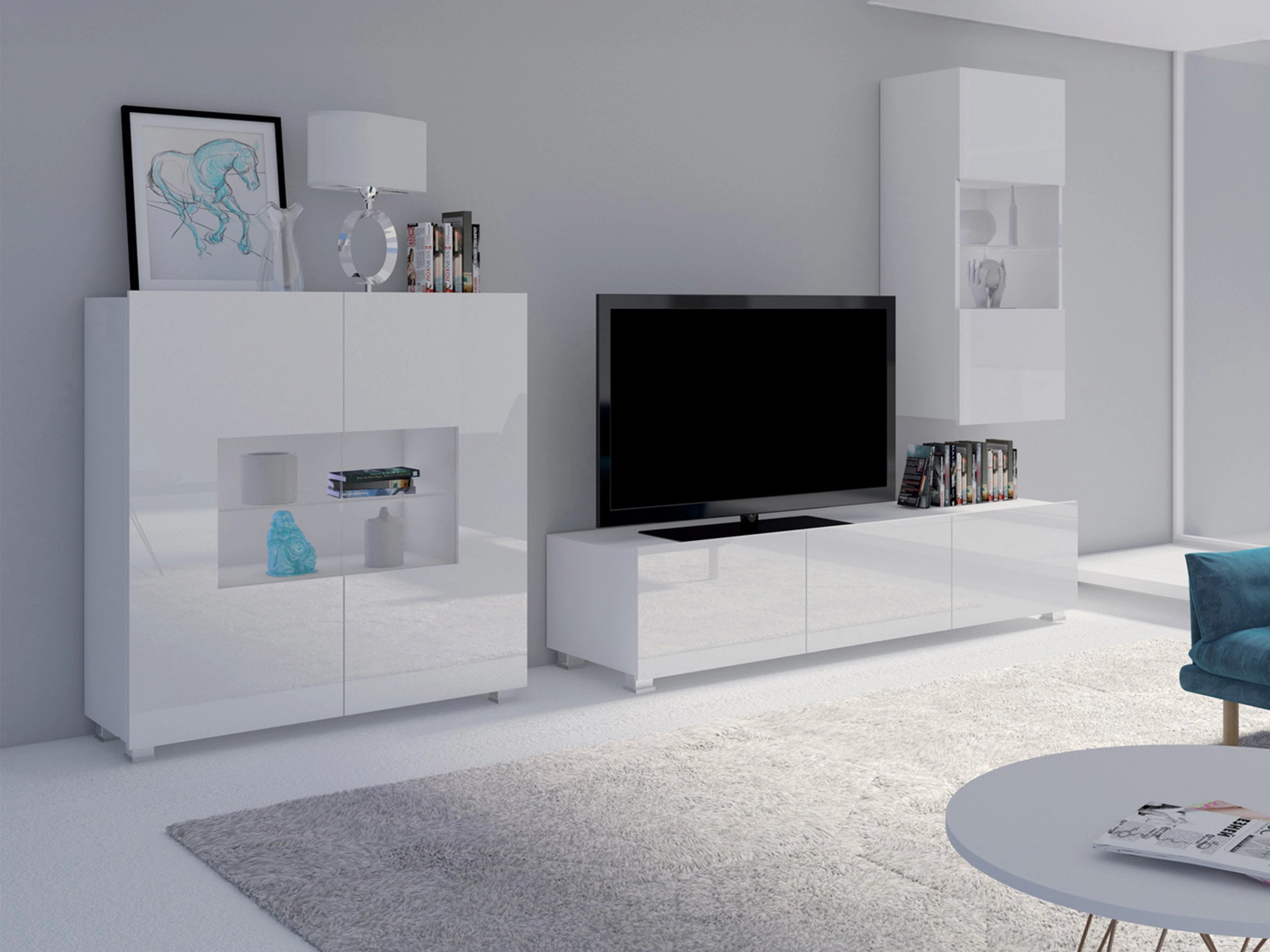 TV-bord Remus (Hvid + Glansfuld hvid)