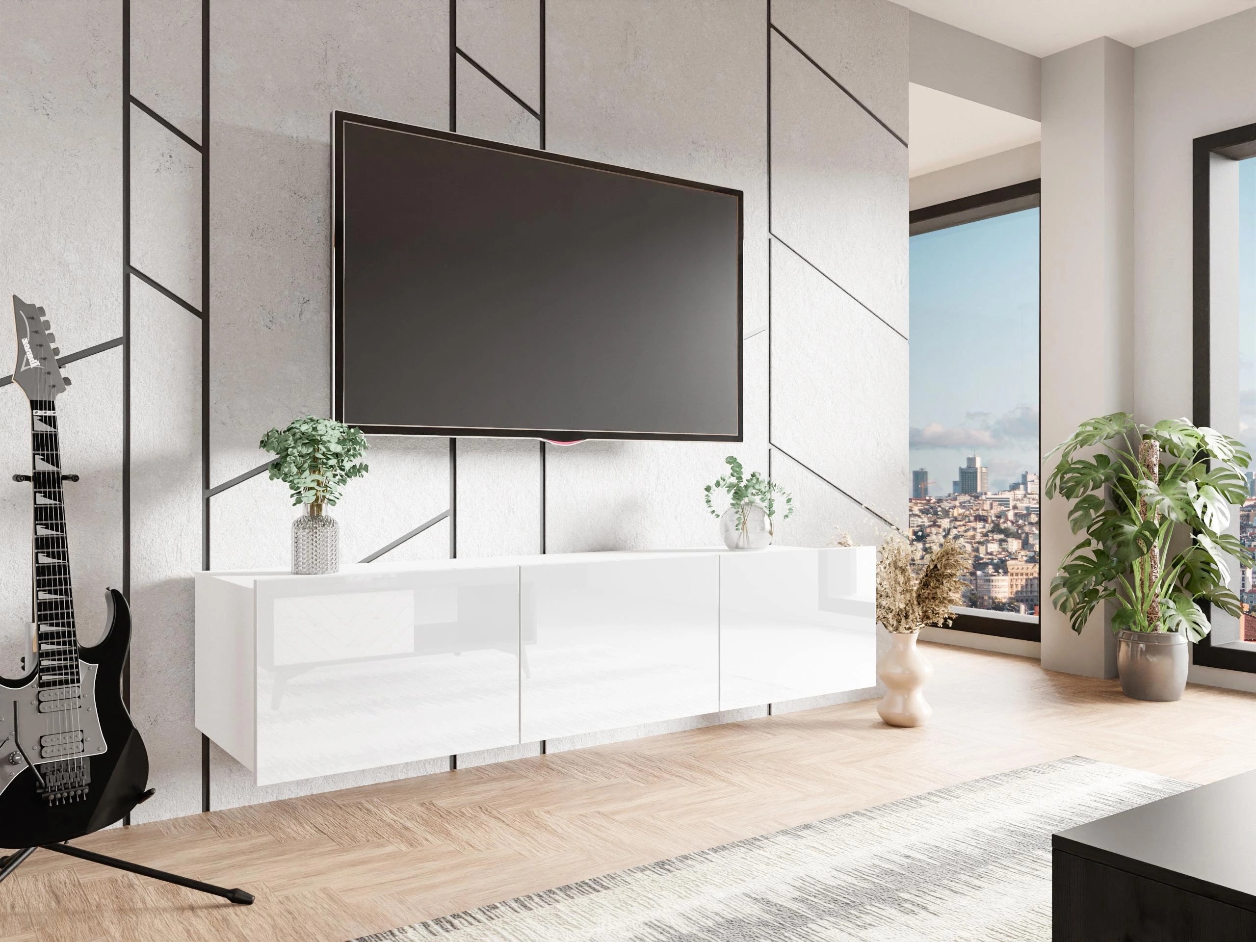 TV-bord Remus (Hvid + Glansfuld hvid)