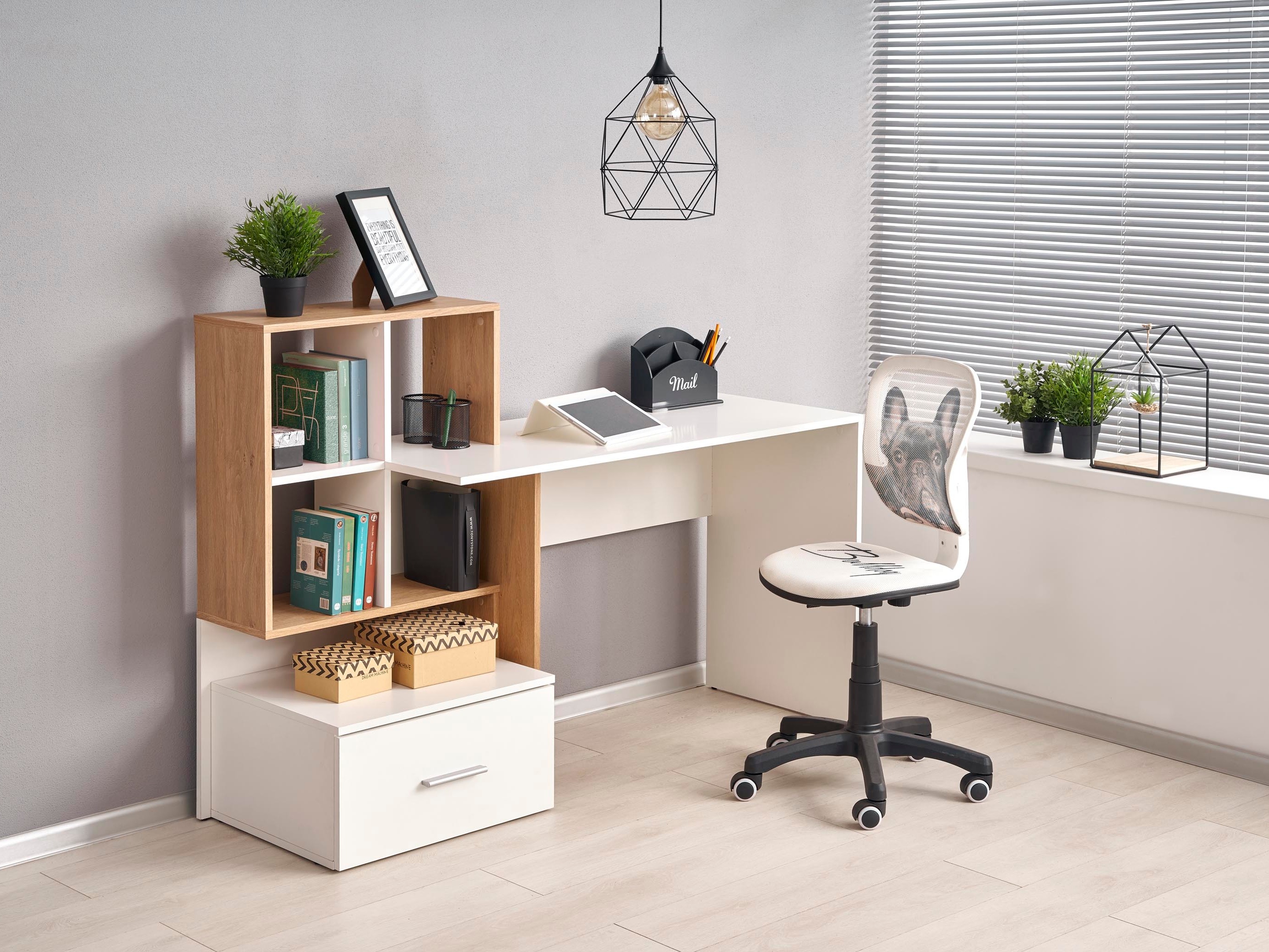Skrivebord Houston 826 (Hvid + Gylden eg)