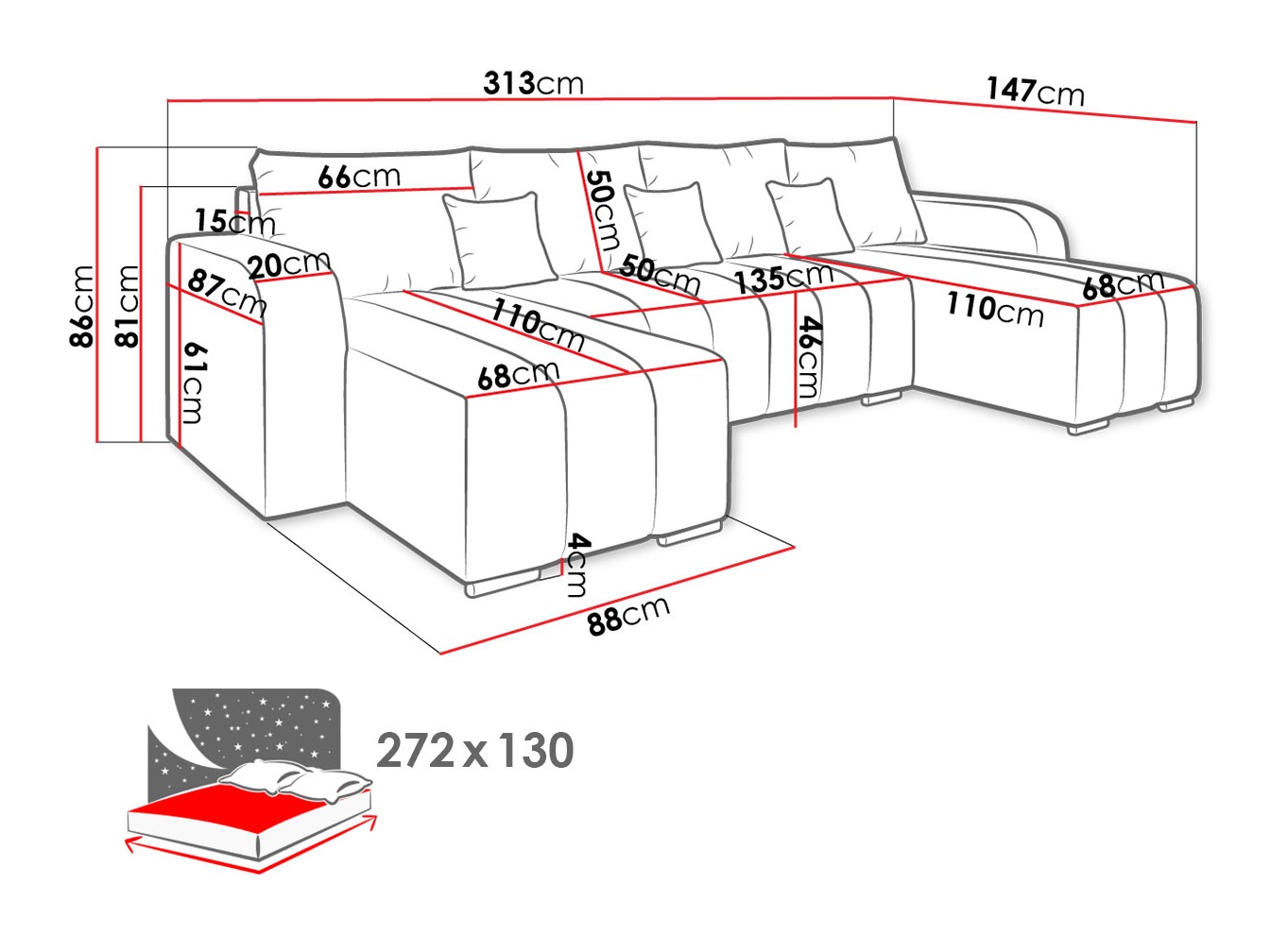 Hjørnesofa Arvada 122 (Lambi 11)