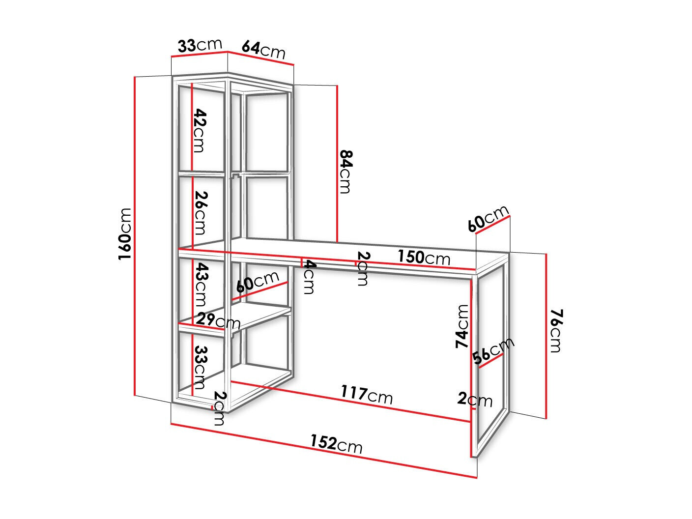 Skrivebord Oswego 107 (Hvid + Sort)