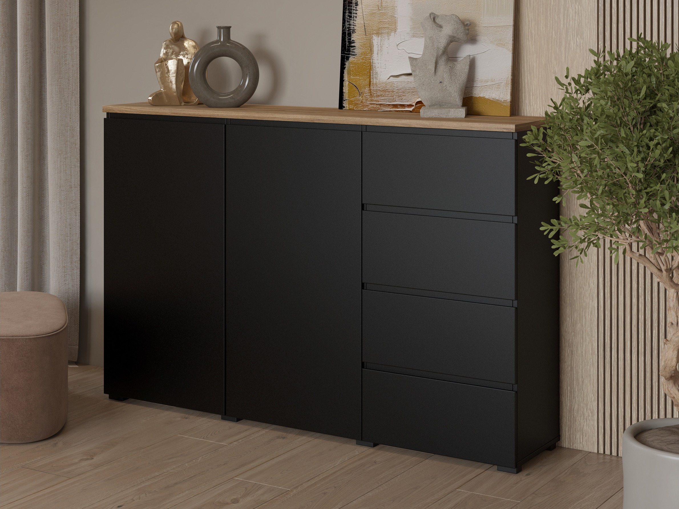 Kommode Baletu 109 (Sort + Egetræ)