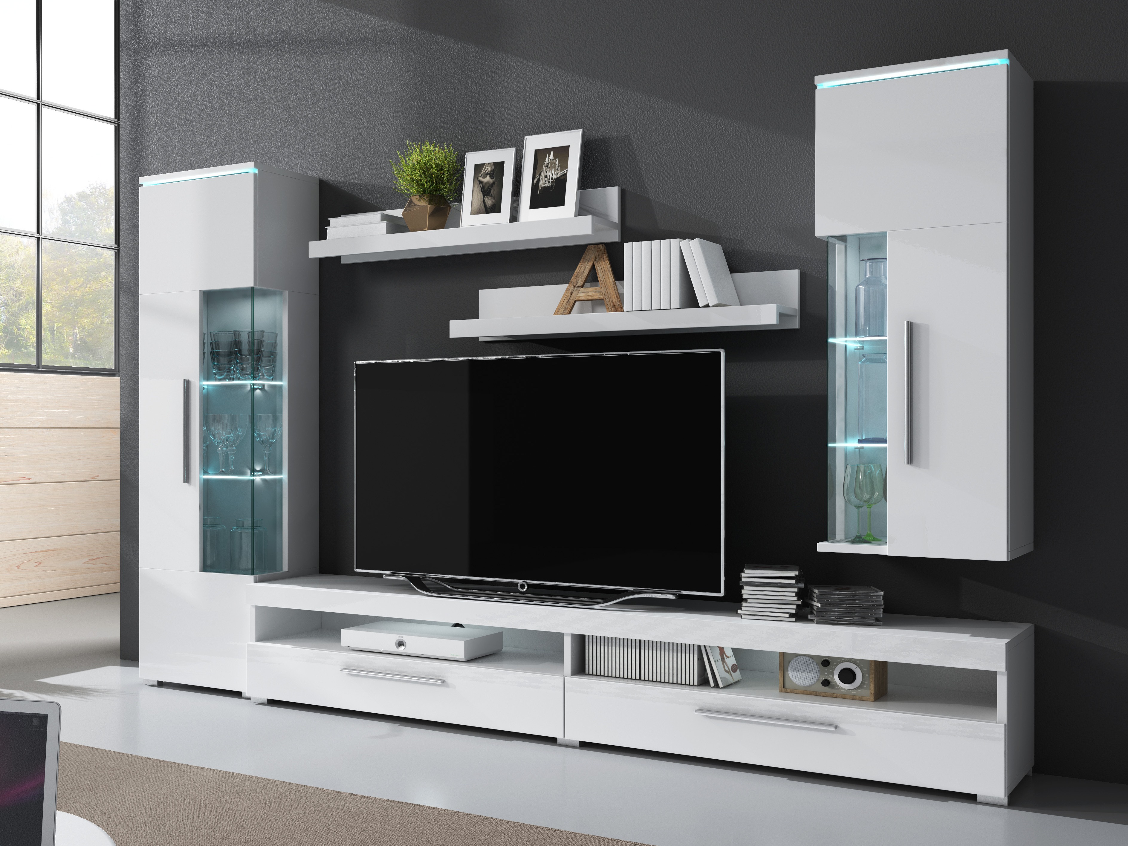 TV-bord Torvire 111 (Hvid + Glansfuld hvid)