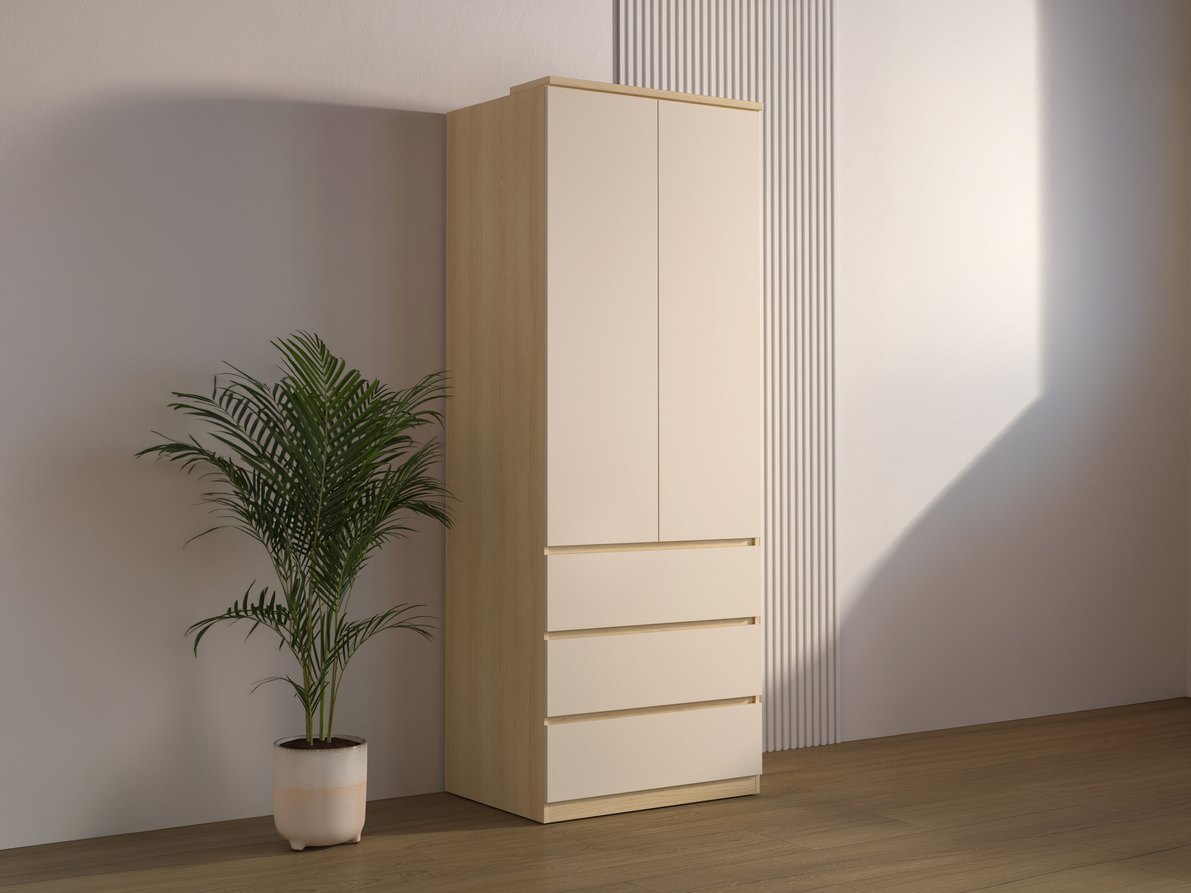 Garderobeskab Nolcala 110 (Egetræ + Beige)