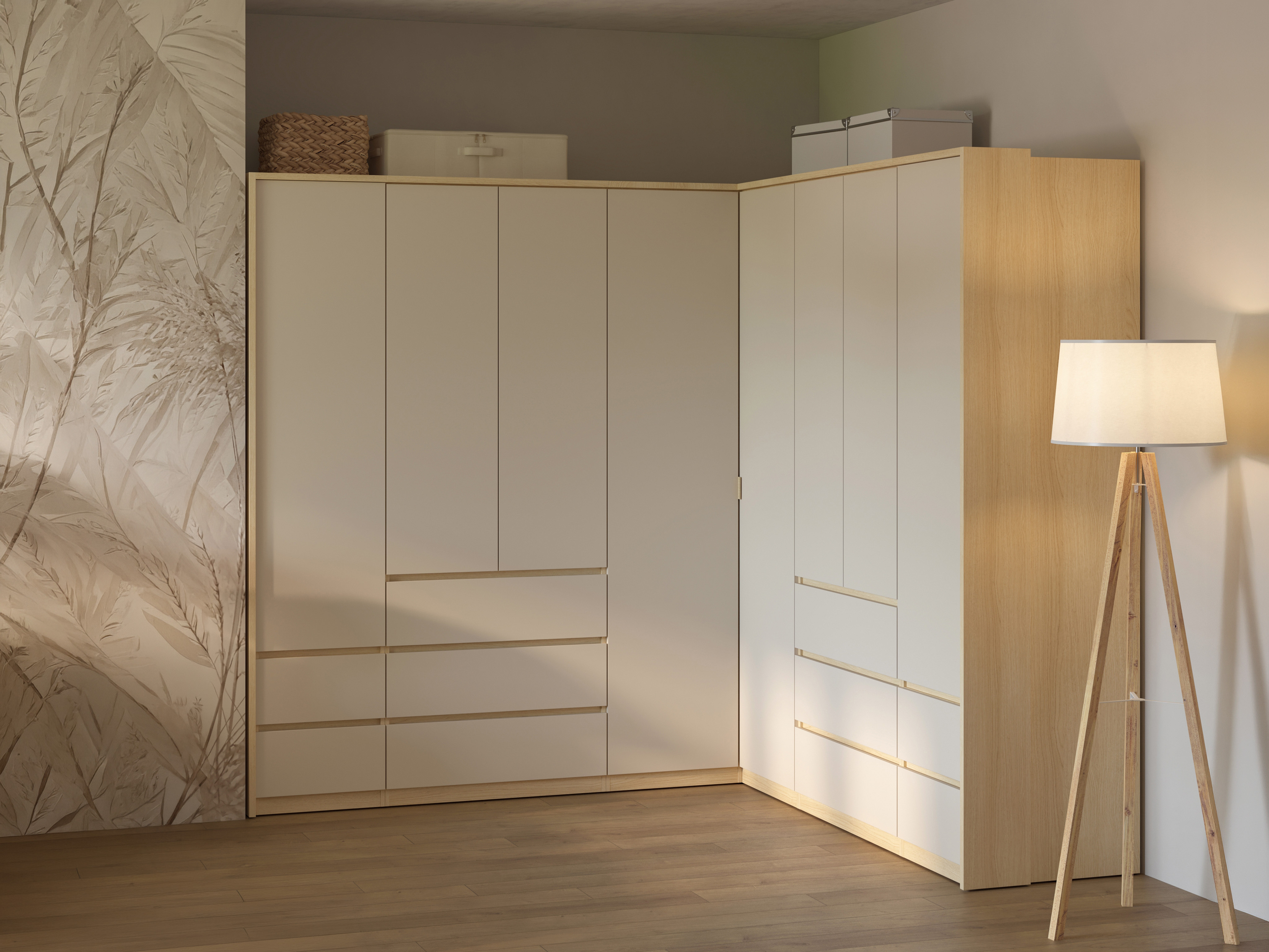 Hjørnegarderob Nolcala 107 (Egetræ + Beige)